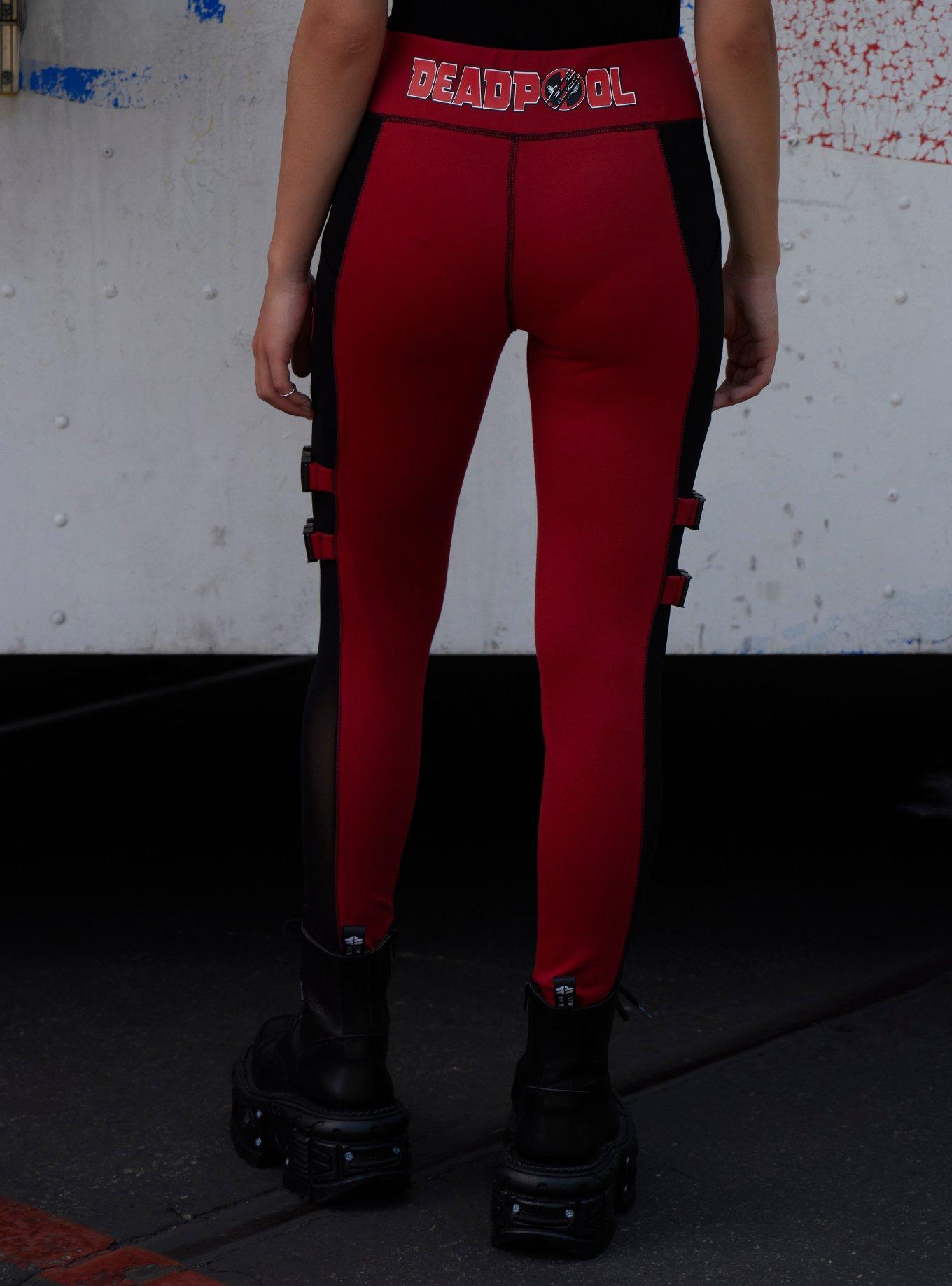 Her Universe Marvel Deadpool & Wolverine Deadpool Mesh Color-Block Leggings, RED  BLACK, alternate