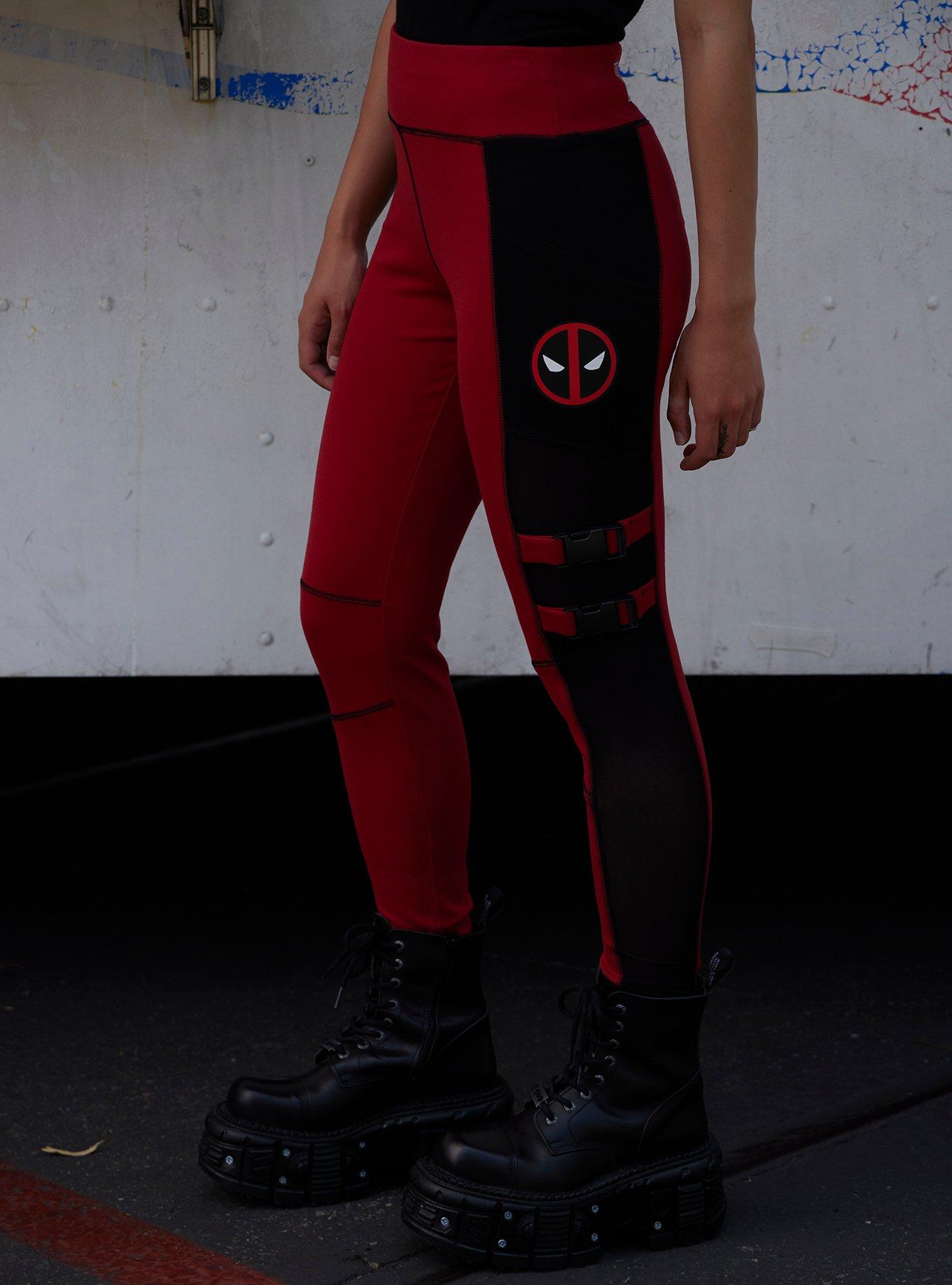 Her Universe Marvel Deadpool & Wolverine Deadpool Mesh Color-Block Leggings, RED  BLACK, alternate