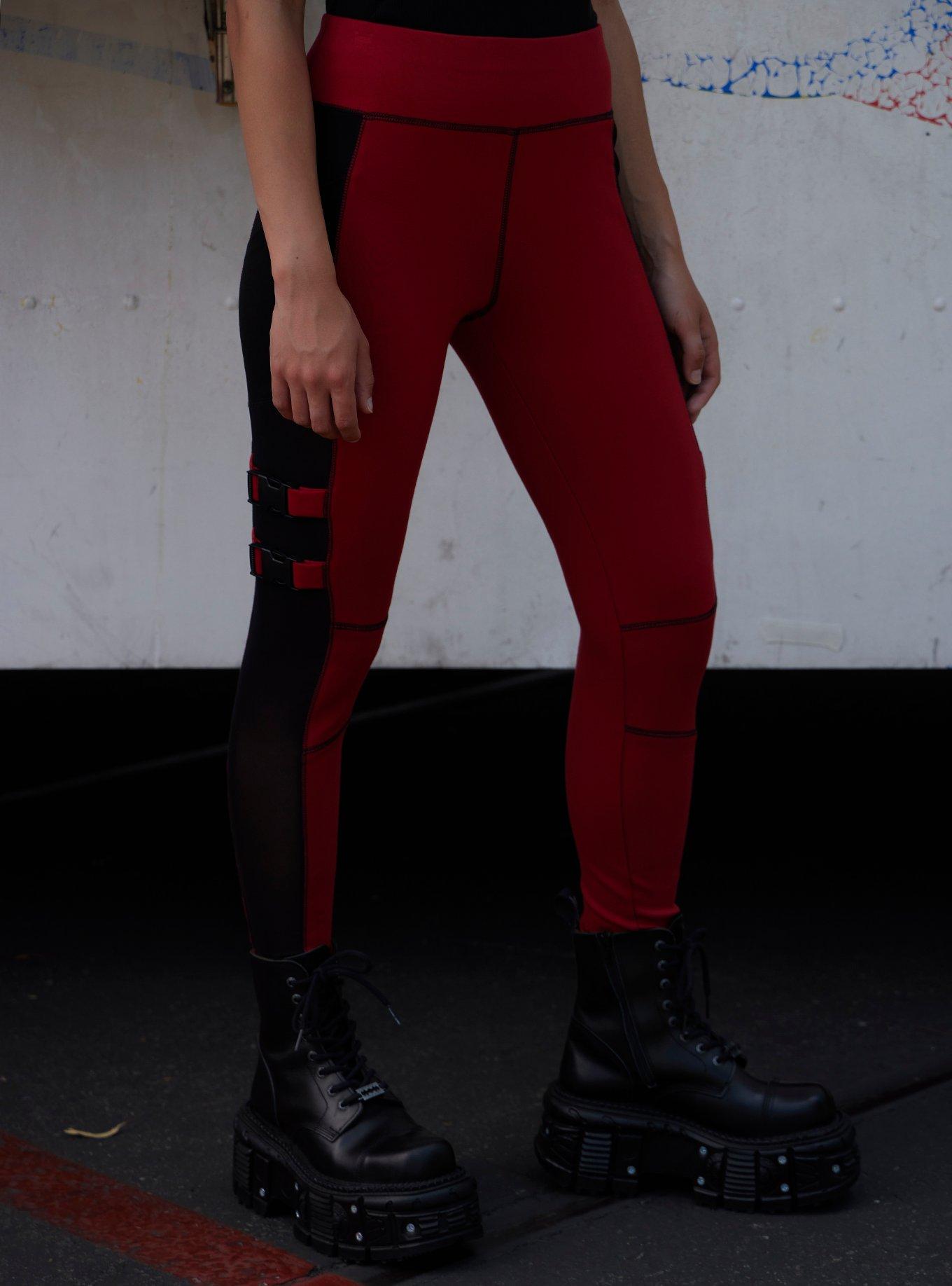 Her Universe Marvel Deadpool & Wolverine Deadpool Mesh Color-Block Leggings, RED  BLACK, alternate