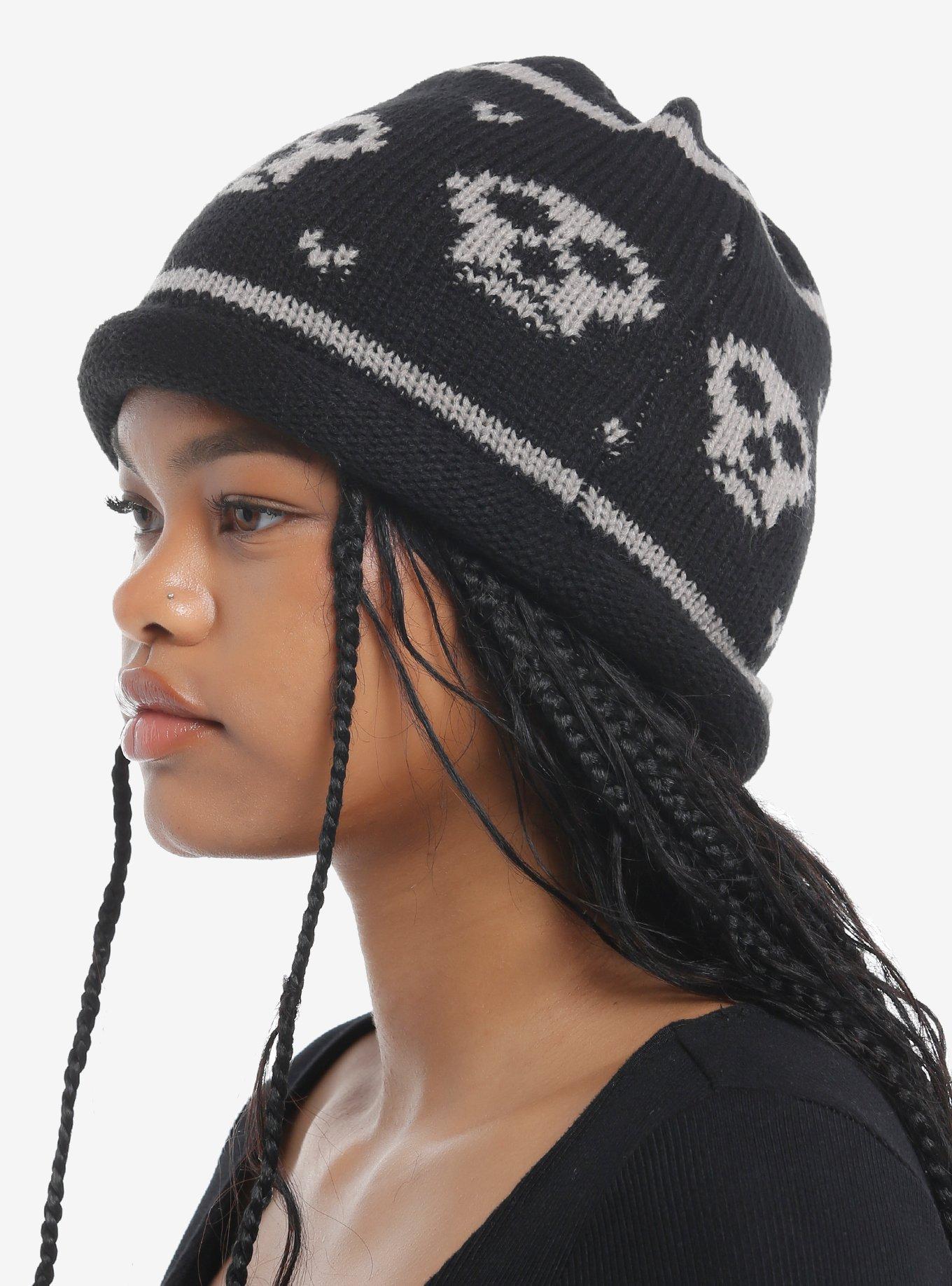 Skull Heart Intarsia Beanie, , alternate