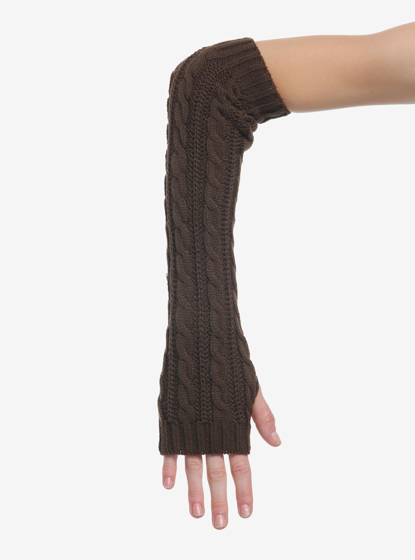 Brown Cable Knit Long Arm Warmers