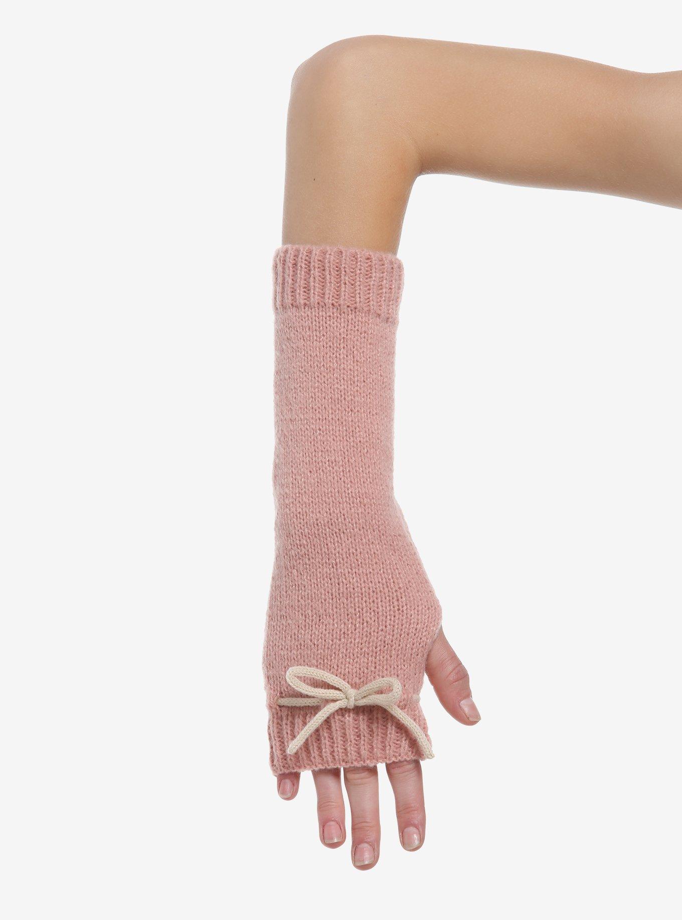 Pink Cream Bow Fuzzy Arm Warmers