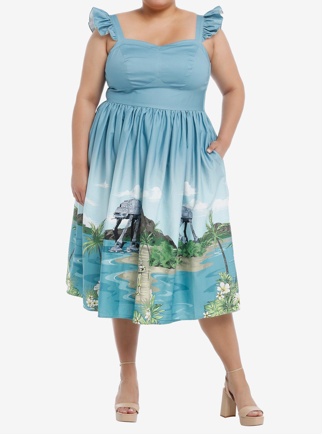 Her Universe Star Wars Droids At The Beach Tiki Dress Plus Size Her Universe Exclusive, MULTI, alternate