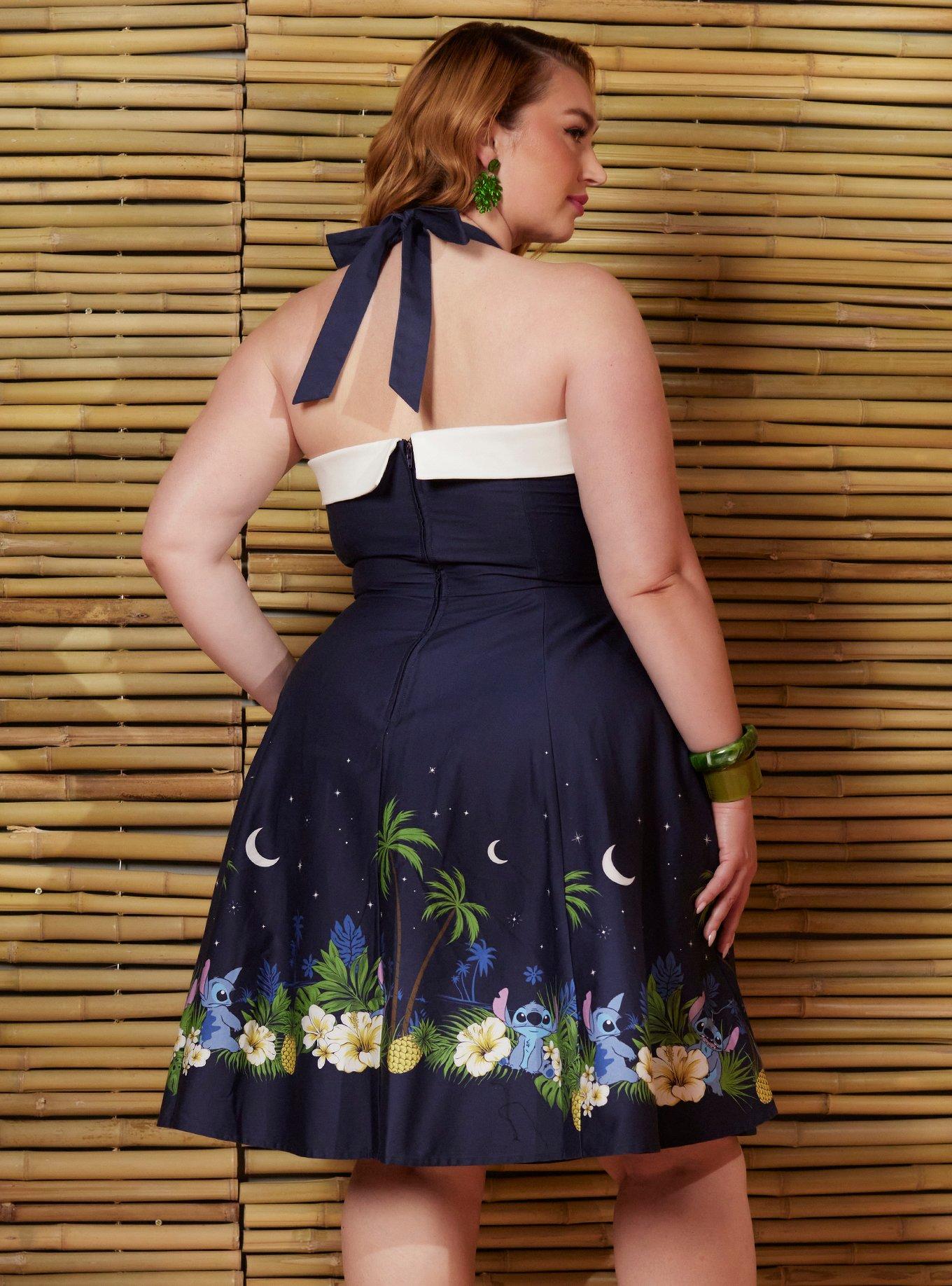 Her Universe Disney Stitch Tiki Halter Dress Plus Size Her Universe Exclusive, MULTI, alternate