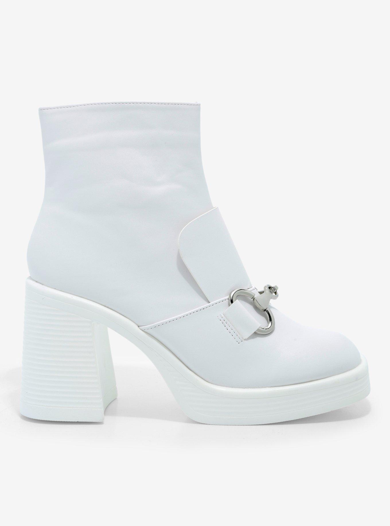 Yoki White Buckle Heeled Booties, MULTI, alternate