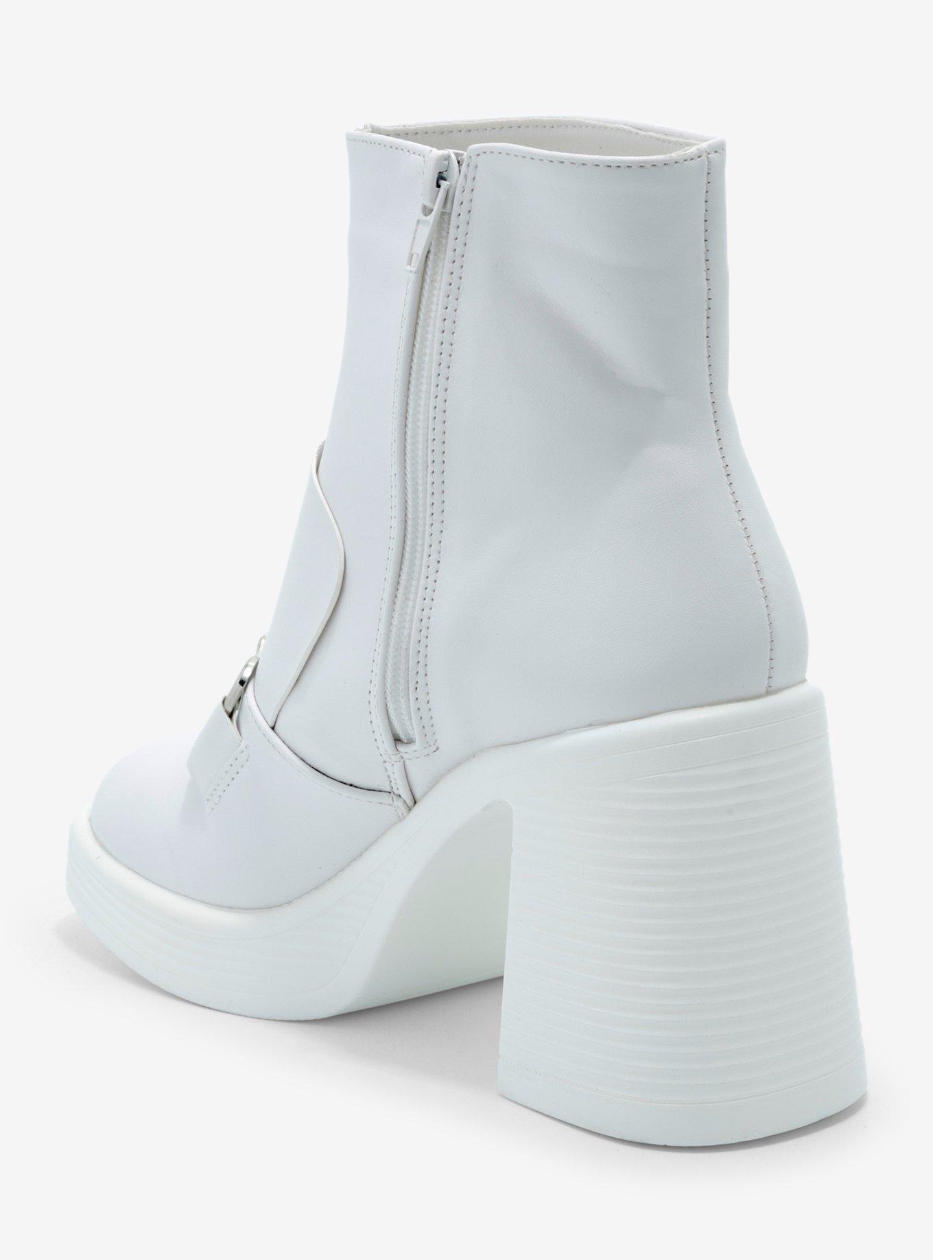 Yoki White Buckle Heeled Booties, MULTI, alternate