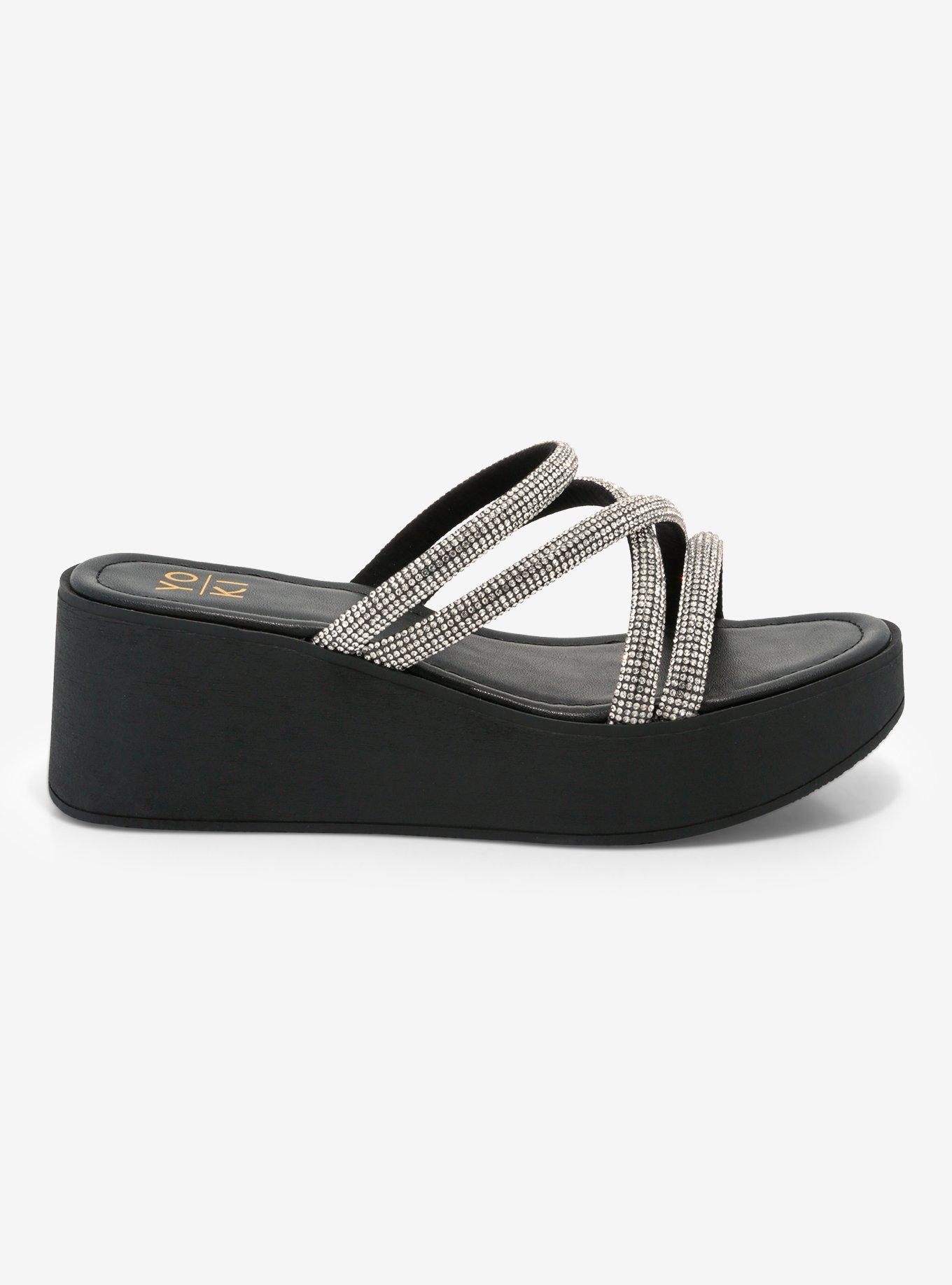 Yoki Rhinestone Black Platform Sandals, MULTI, alternate