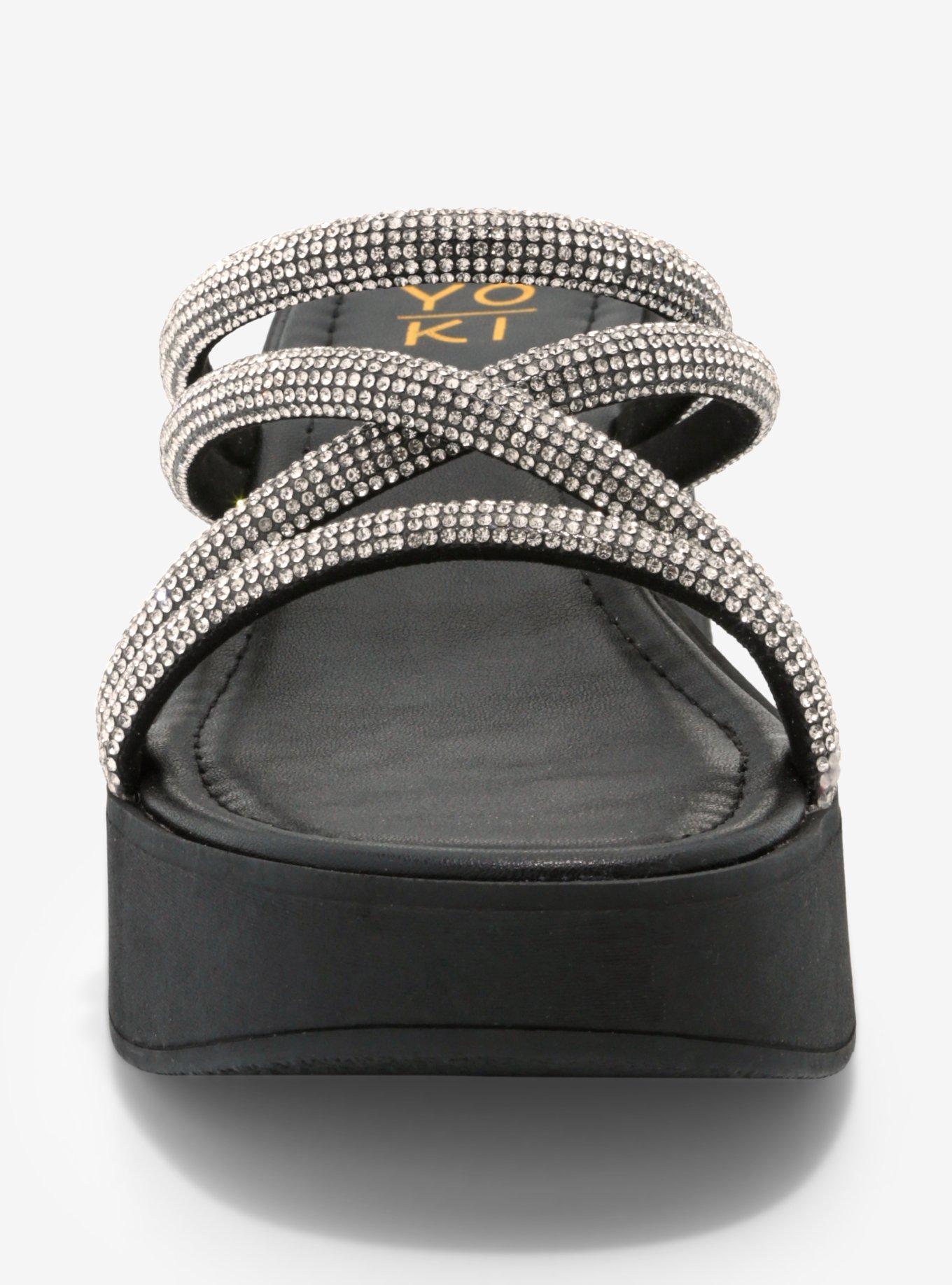 Yoki Rhinestone Black Platform Sandals, MULTI, alternate