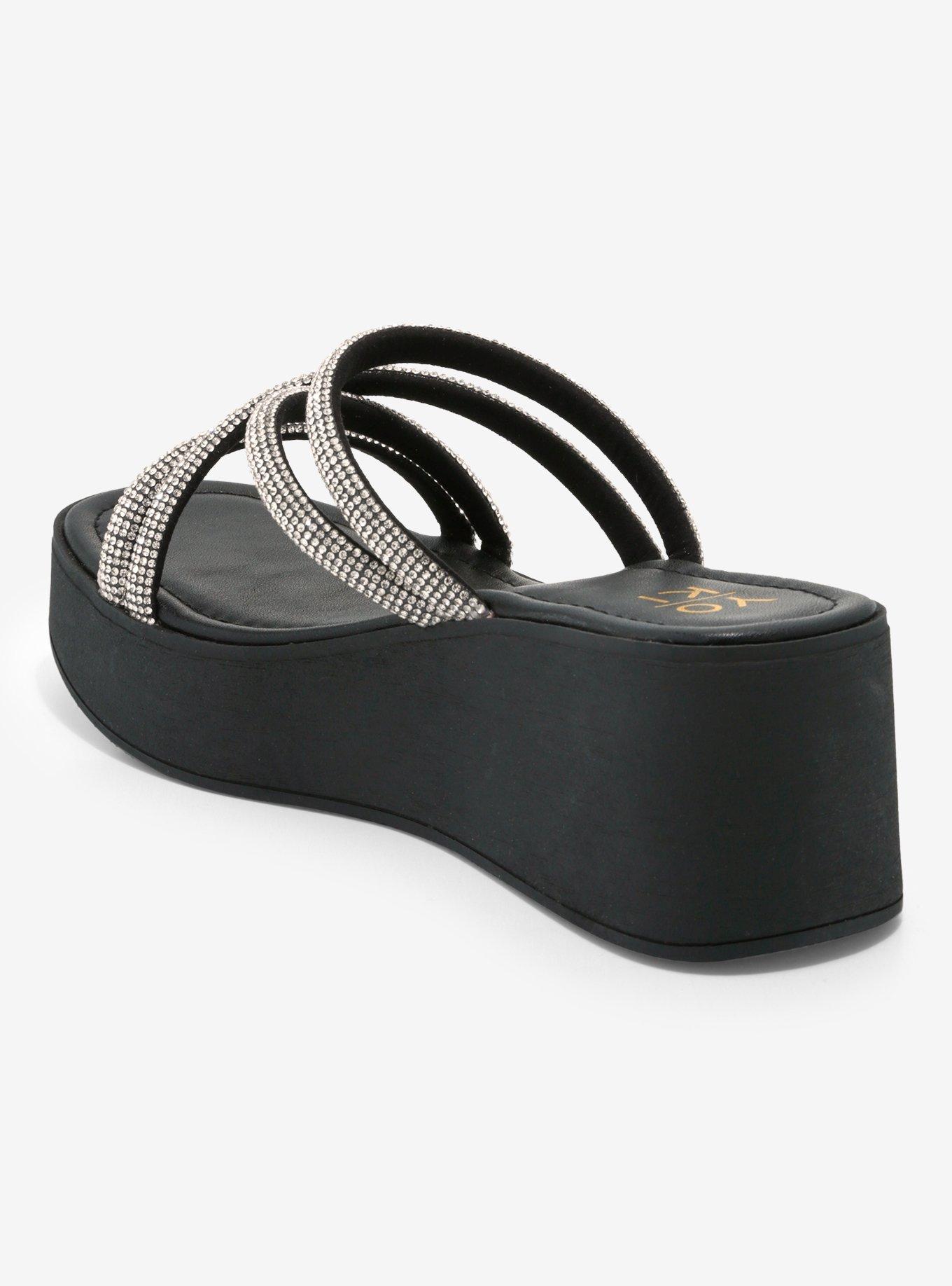 Yoki Rhinestone Black Platform Sandals, MULTI, alternate