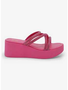 Yoki Pink Rhinestone Platform Sandals, , hi-res