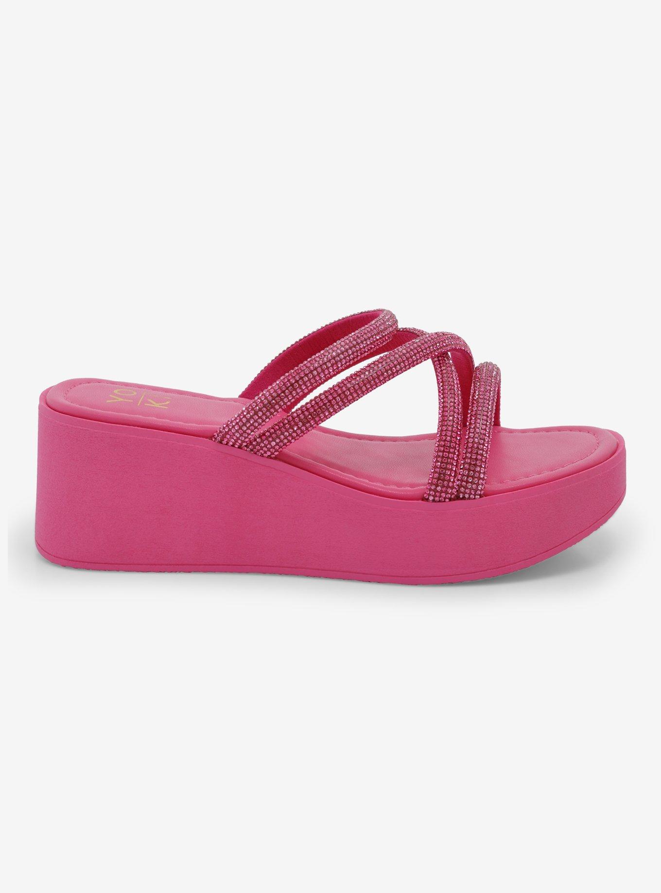 Yoki Pink Rhinestone Platform Sandals, MULTI, alternate