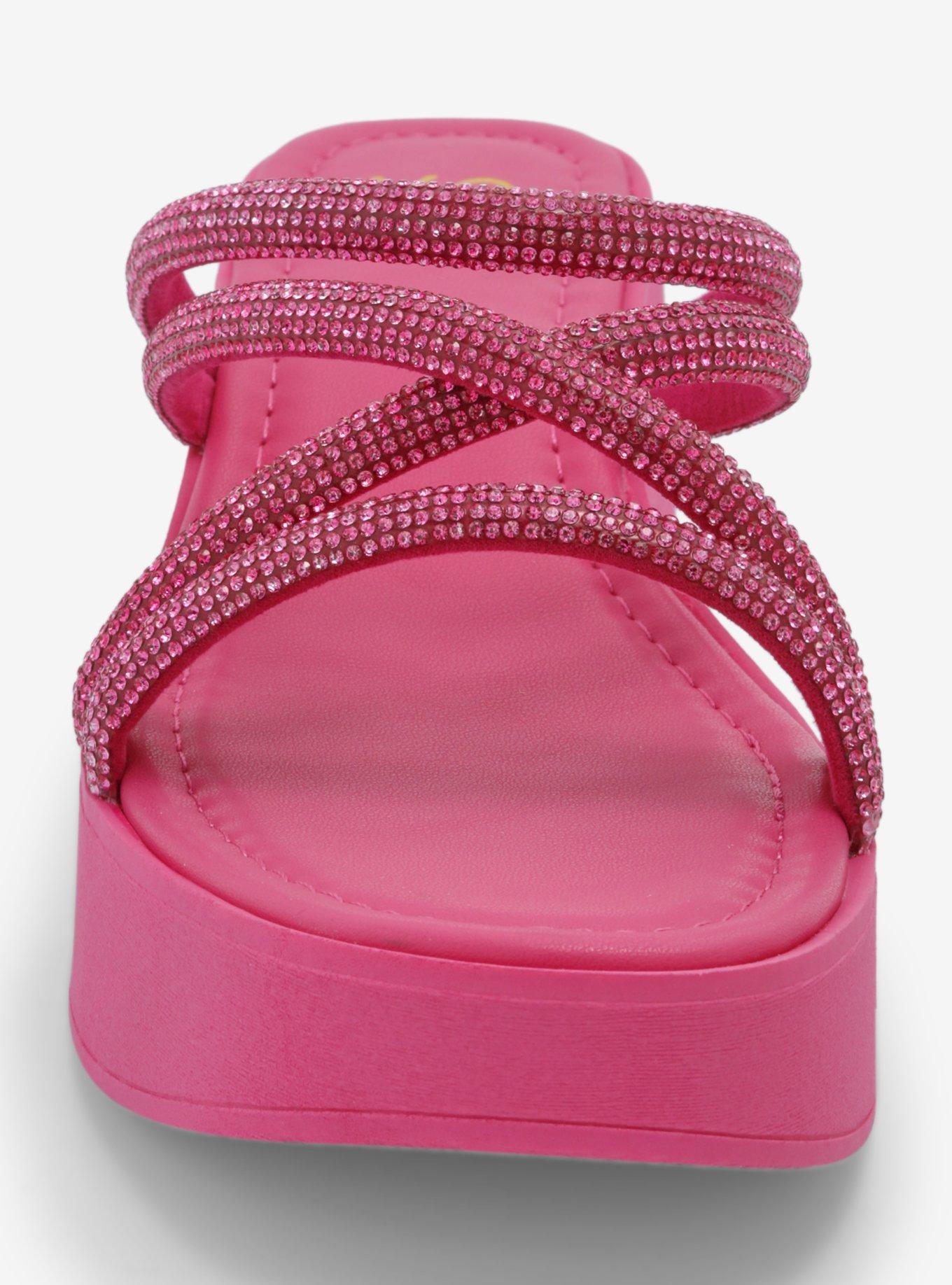 Yoki Pink Rhinestone Platform Sandals