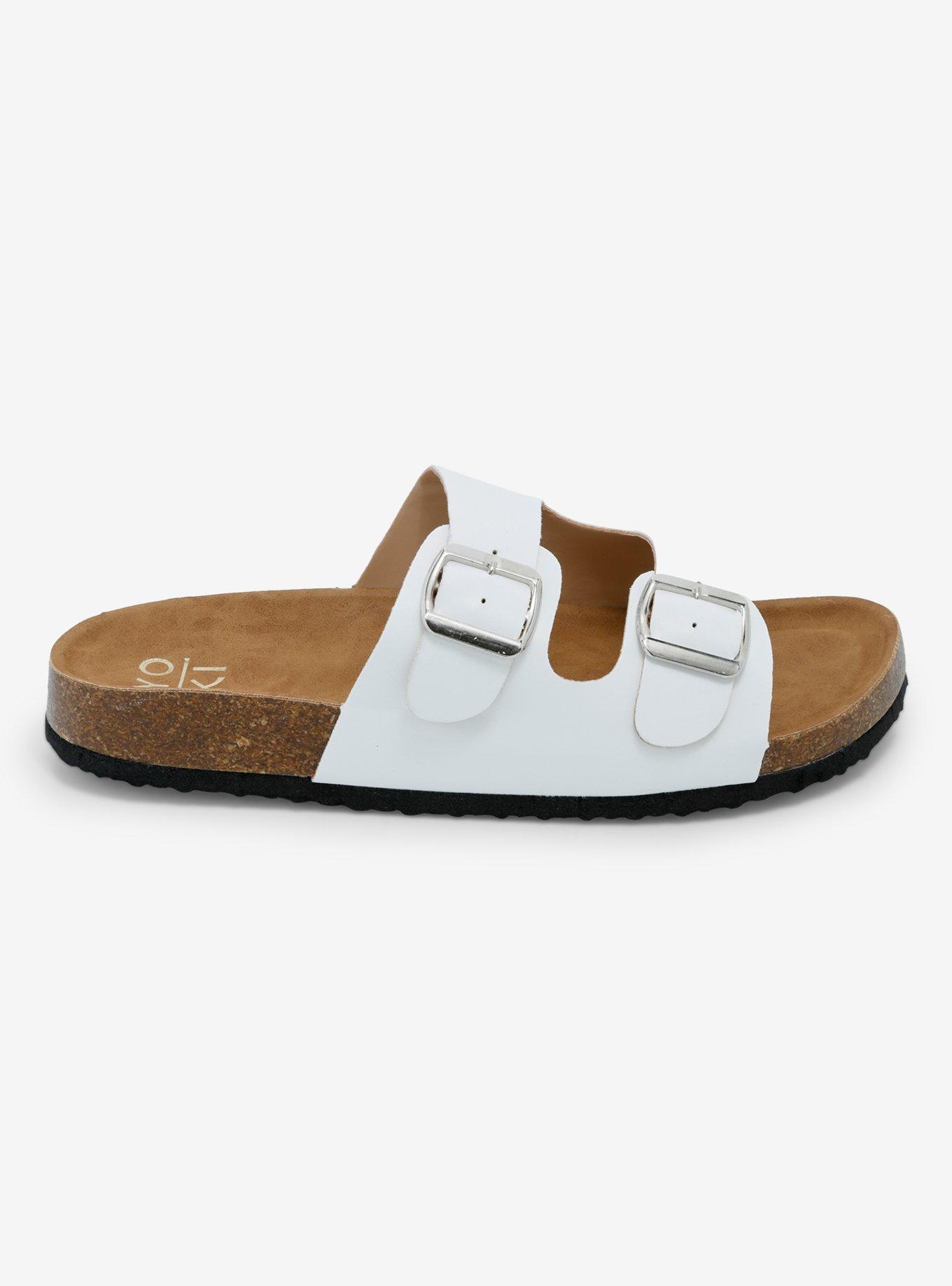 Yoki Gian White Double Buckle Slide Sandals, MULTI, alternate