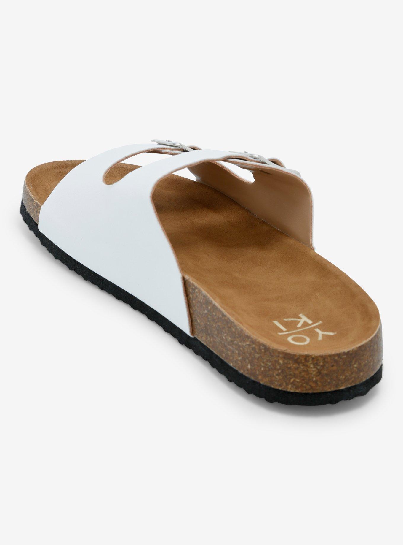 Yoki Gian White Double Buckle Slide Sandals