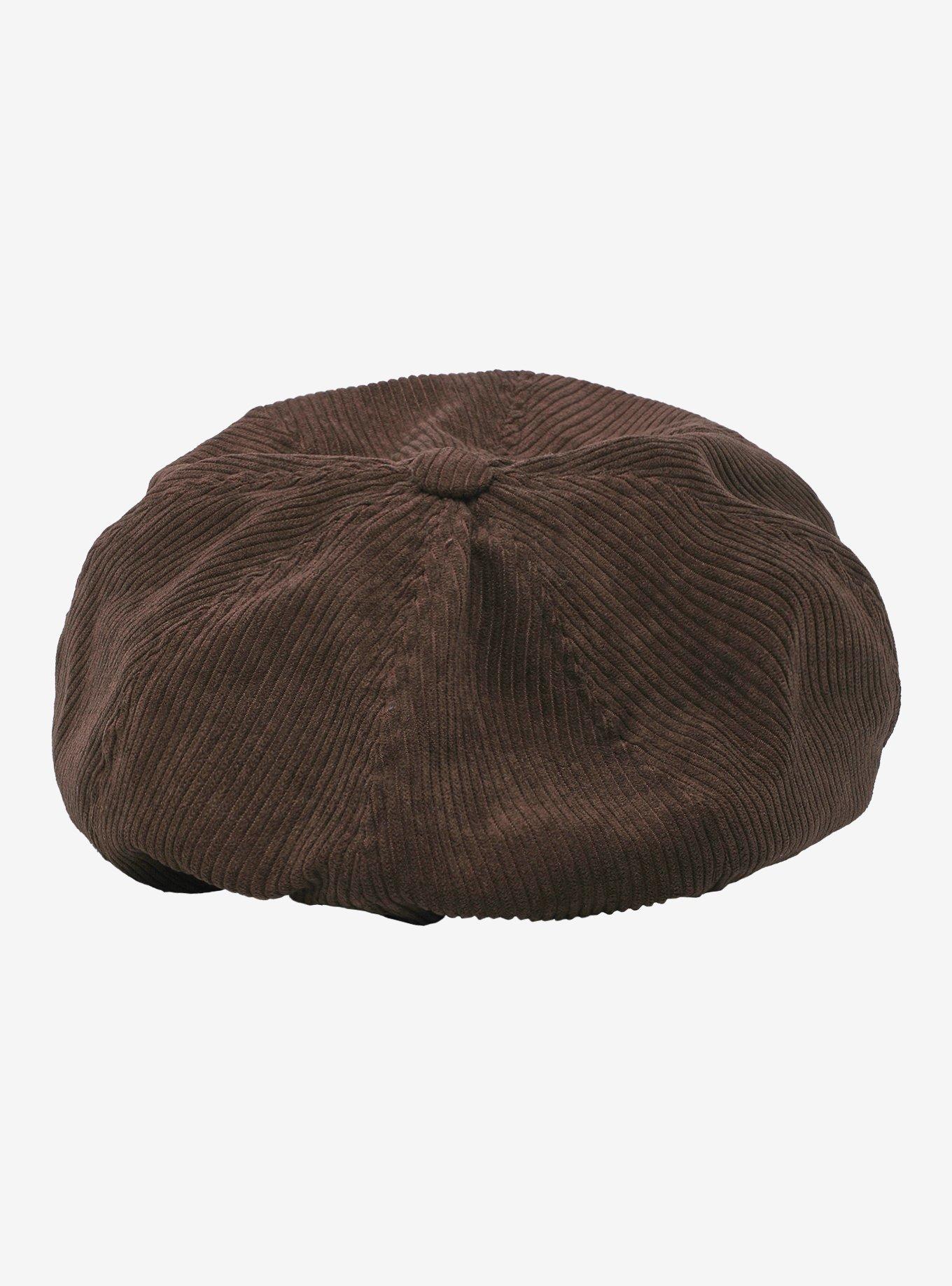 Brown Corduroy Ribbed Cabbie Hat, , alternate