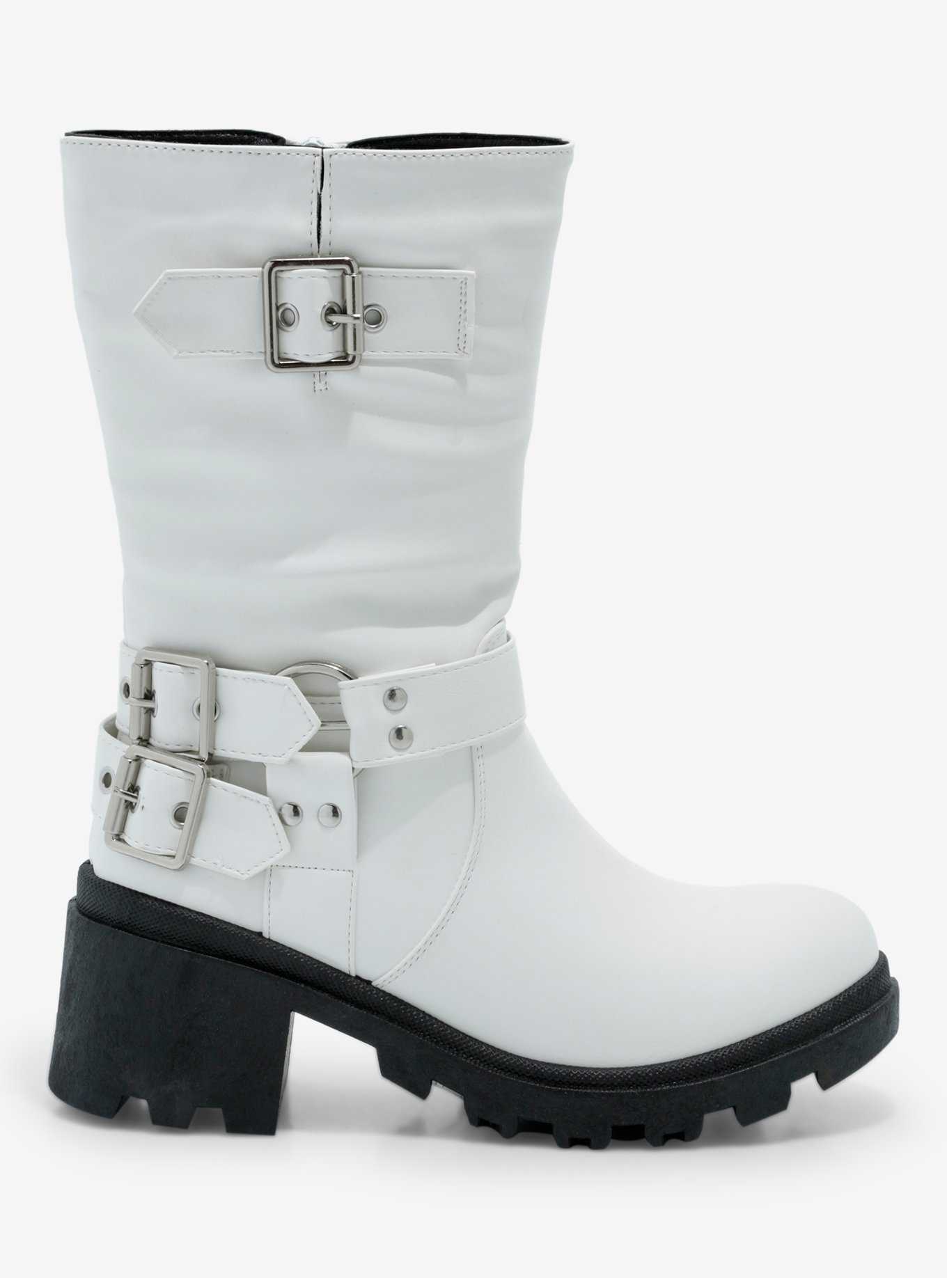 Yoki White Buckle Boots, , hi-res