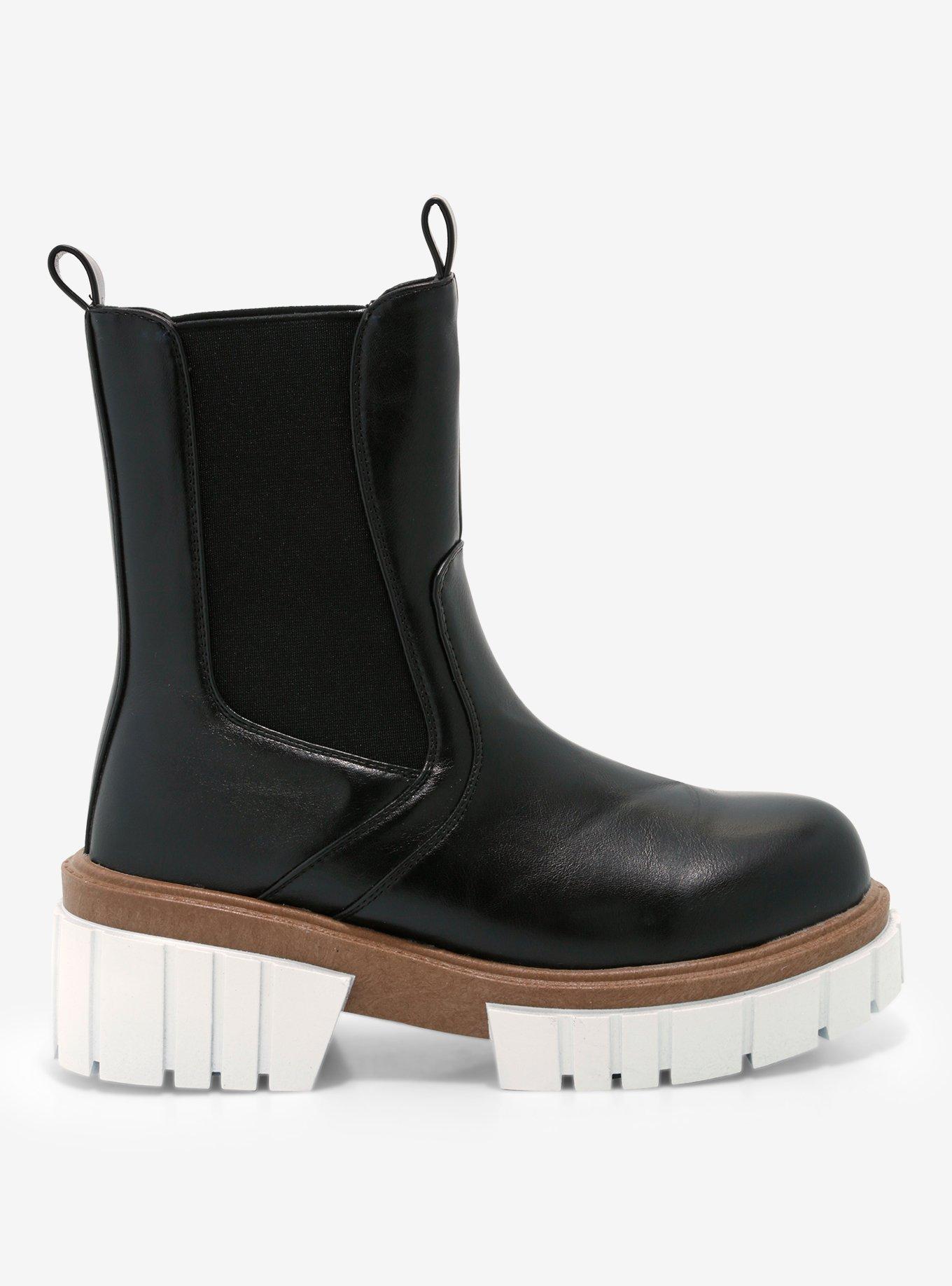 Yoki Black Slip-On Platform Combat Boots, , hi-res