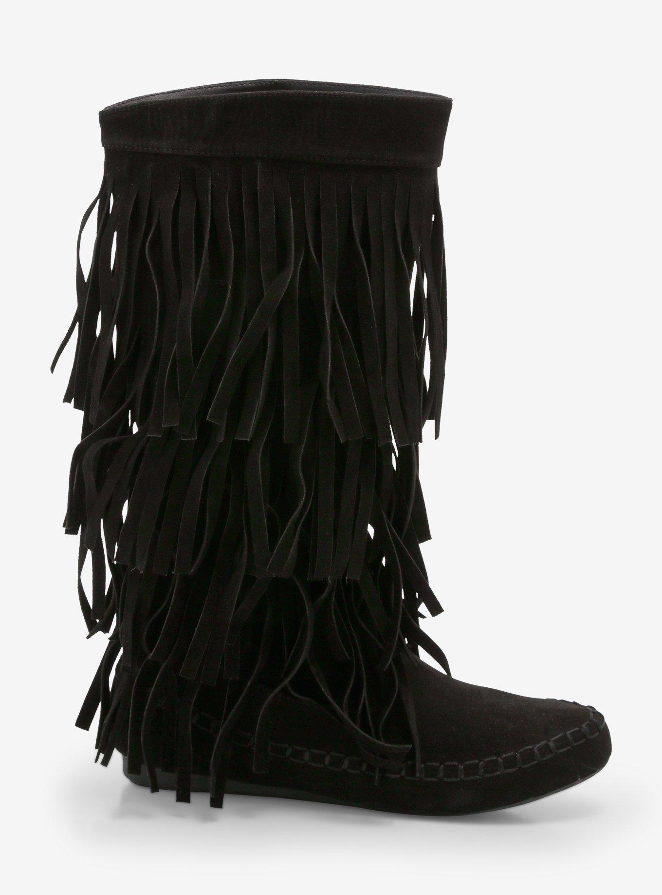 Yoki Black Faux Suede Fringe Boots, MULTI, alternate