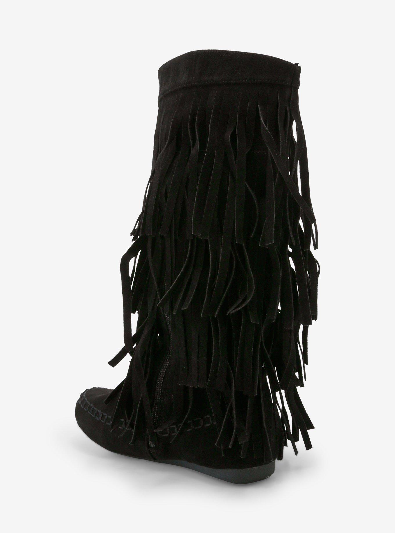 Yoki Black Faux Suede Fringe Boots, MULTI, alternate