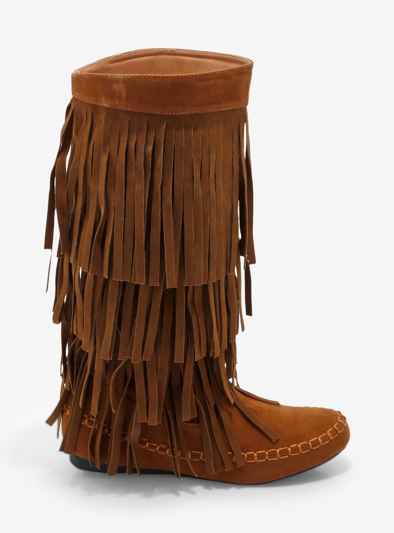 Yoki Brown Faux Suede Fringe Boots, MULTI, alternate