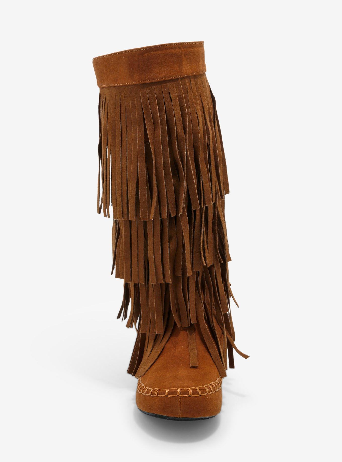 Yoki Brown Faux Suede Fringe Boots, MULTI, alternate