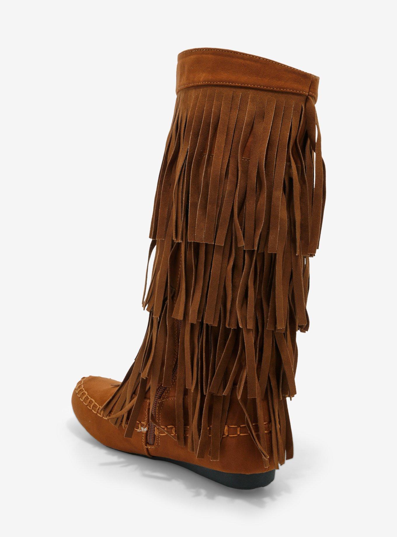 Yoki Brown Faux Suede Fringe Boots, MULTI, alternate