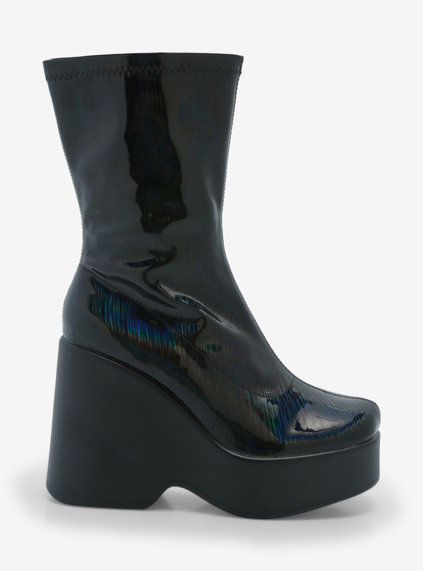 Yoki Black & Iridescent Patent Heeled Platform Boots, MULTI, alternate