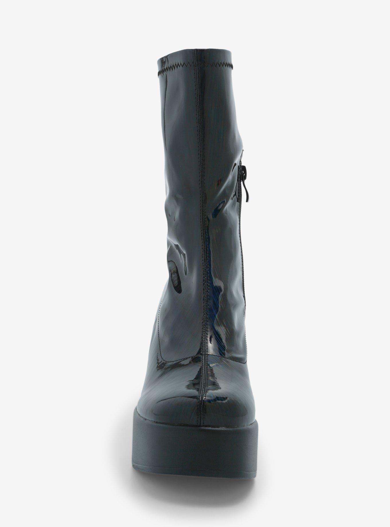 Yoki Black & Iridescent Patent Heeled Platform Boots