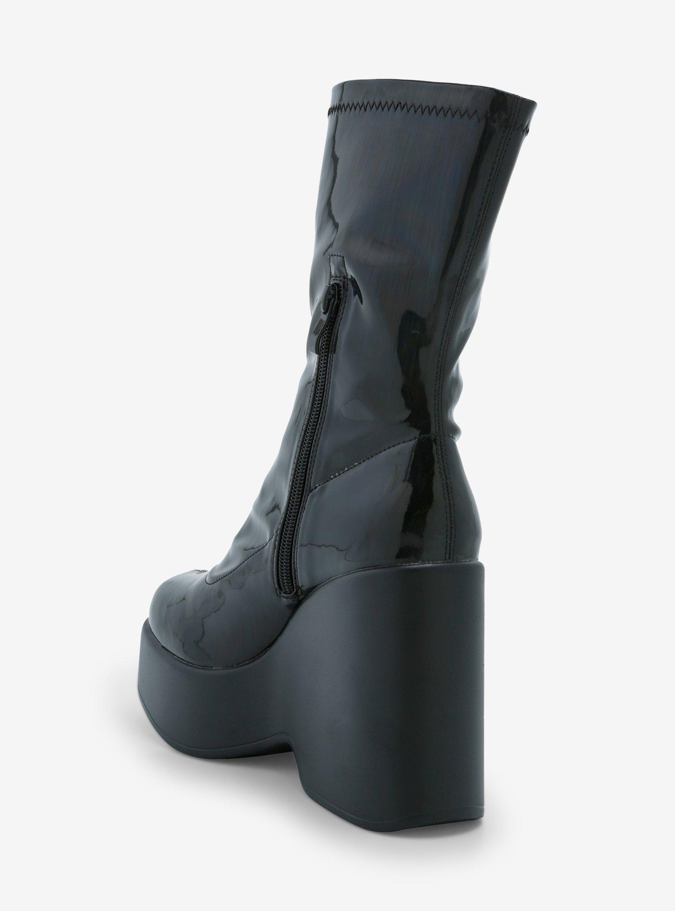 Yoki Black & Iridescent Patent Heeled Platform Boots, MULTI, alternate