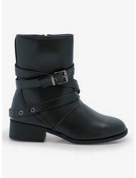 Yoki Black Strap Buckle Boots, , hi-res