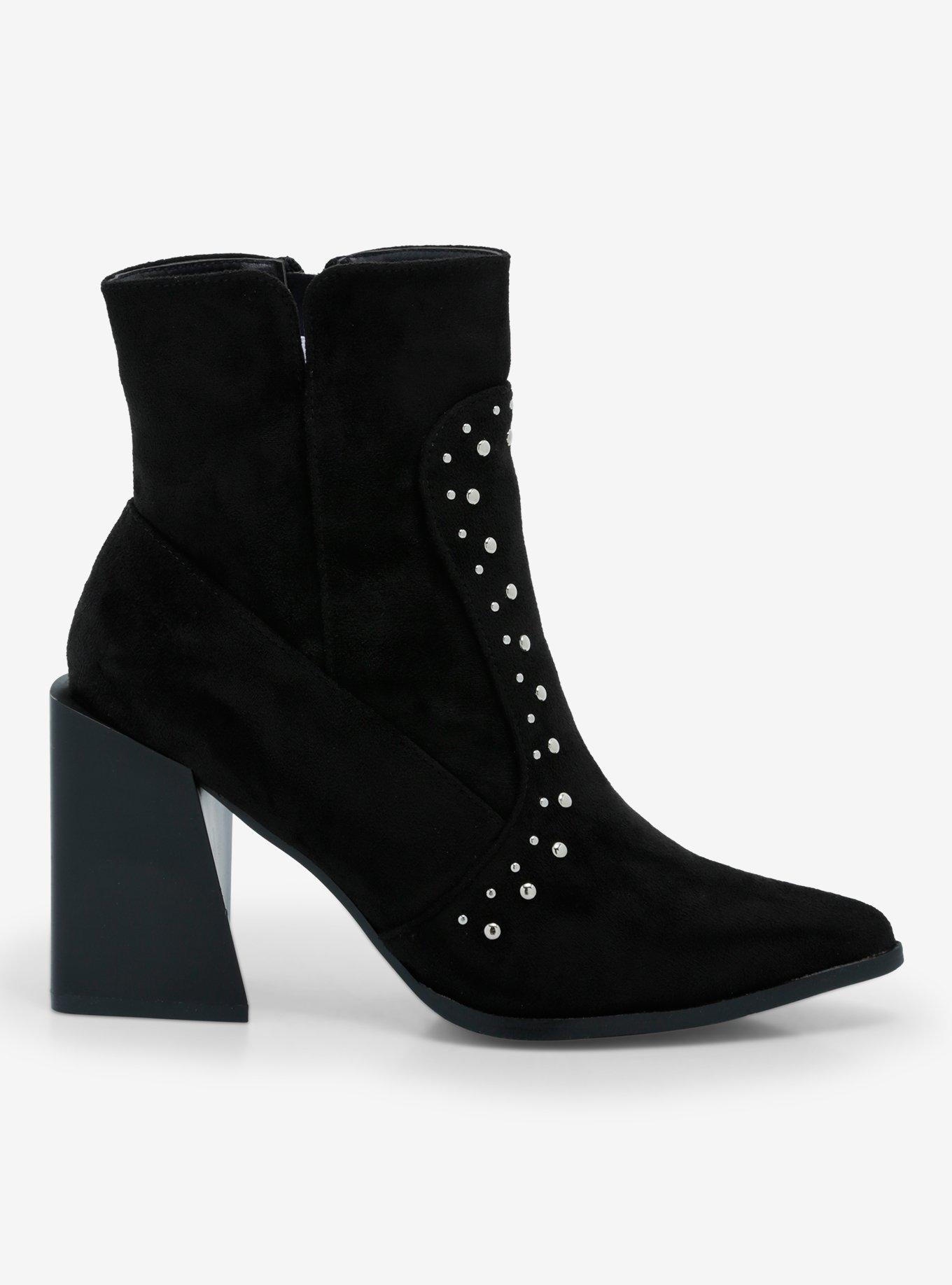 Yoki Black Faux Suede Stud Heel Booties, MULTI, alternate