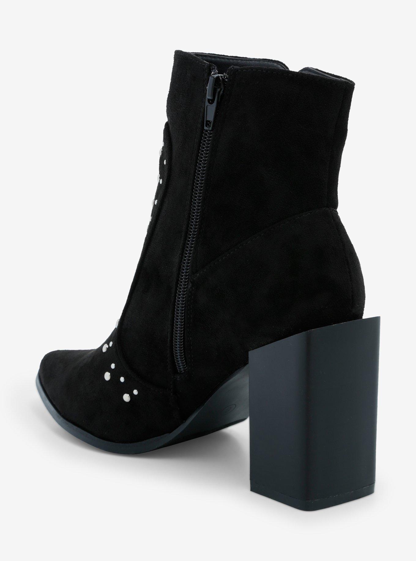 Yoki Black Faux Suede Stud Heel Booties, MULTI, alternate