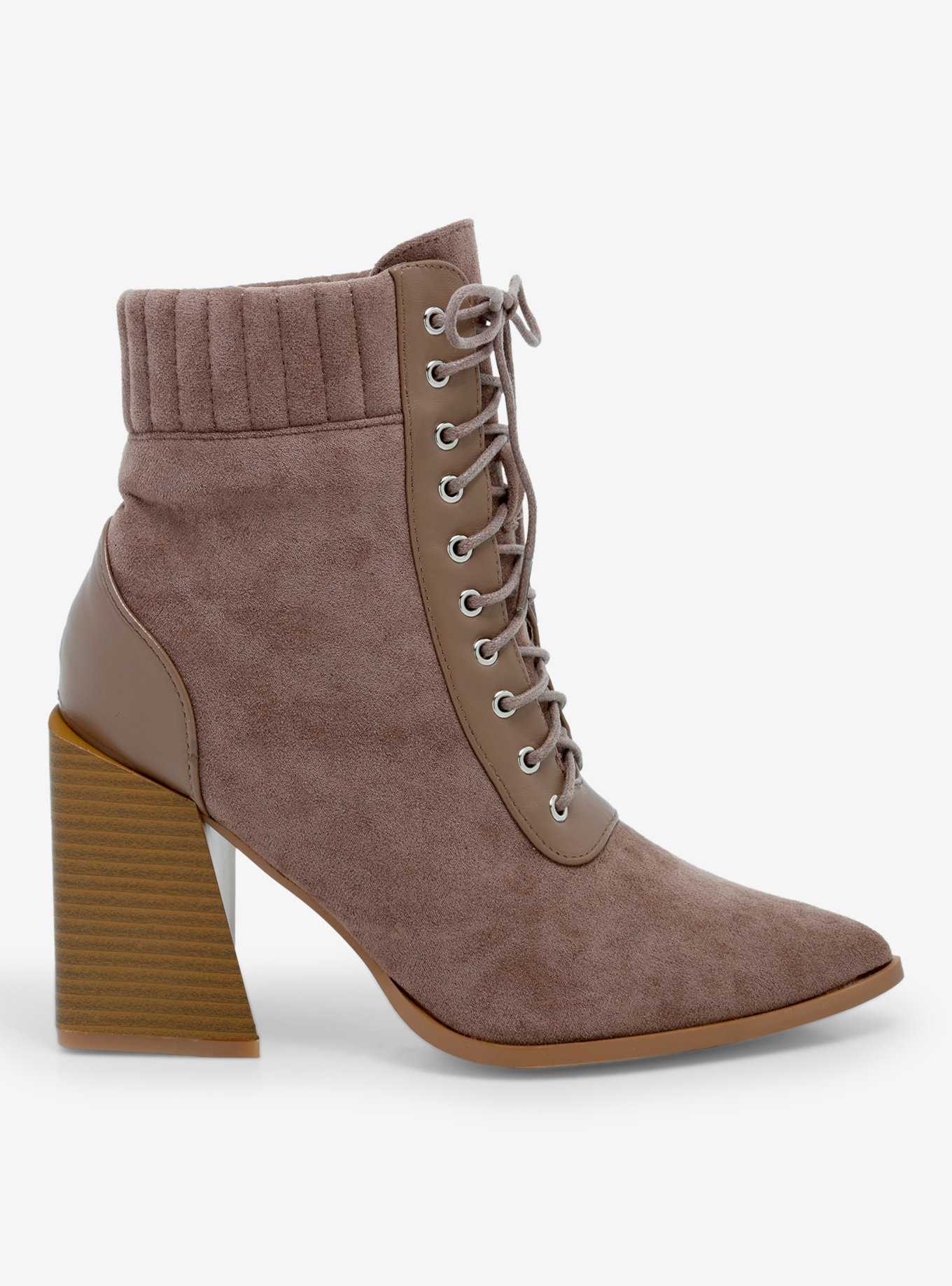 Yoki Beige Lace-Up Suede Ankle Boots, , hi-res