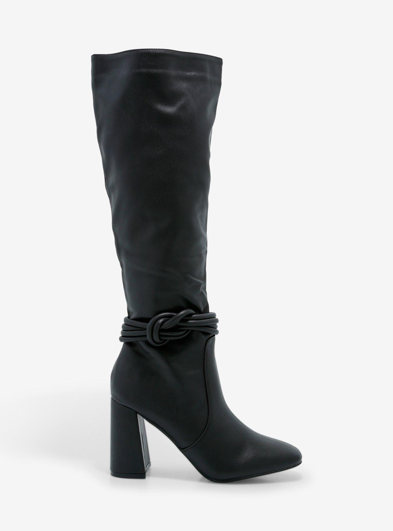 Yoki Black Knot Heeled Knee-High Boots