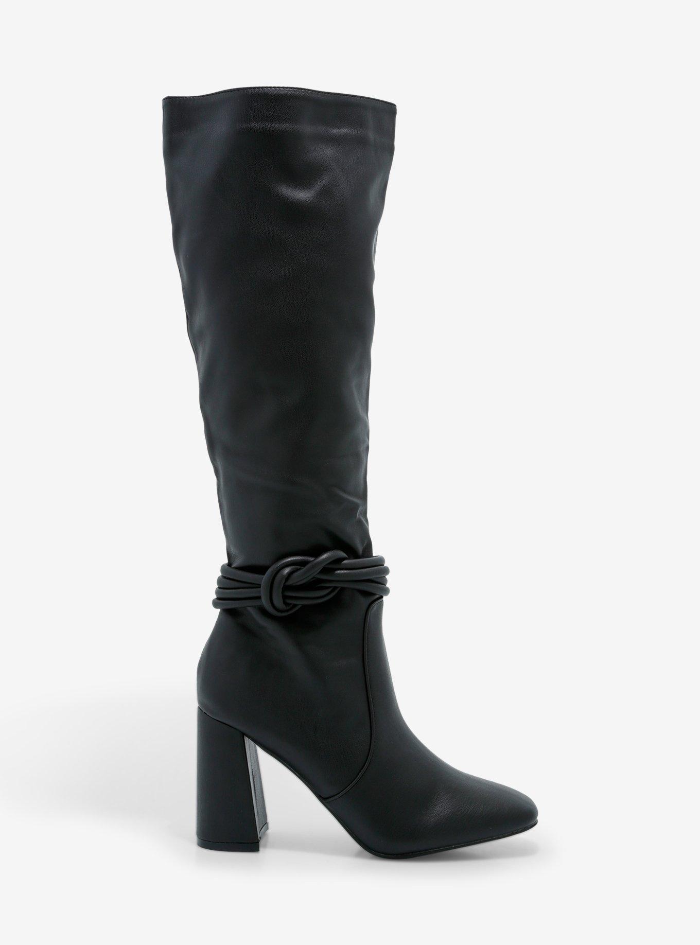 Yoki Black Knot Heeled Knee-High Boots, MULTI, alternate