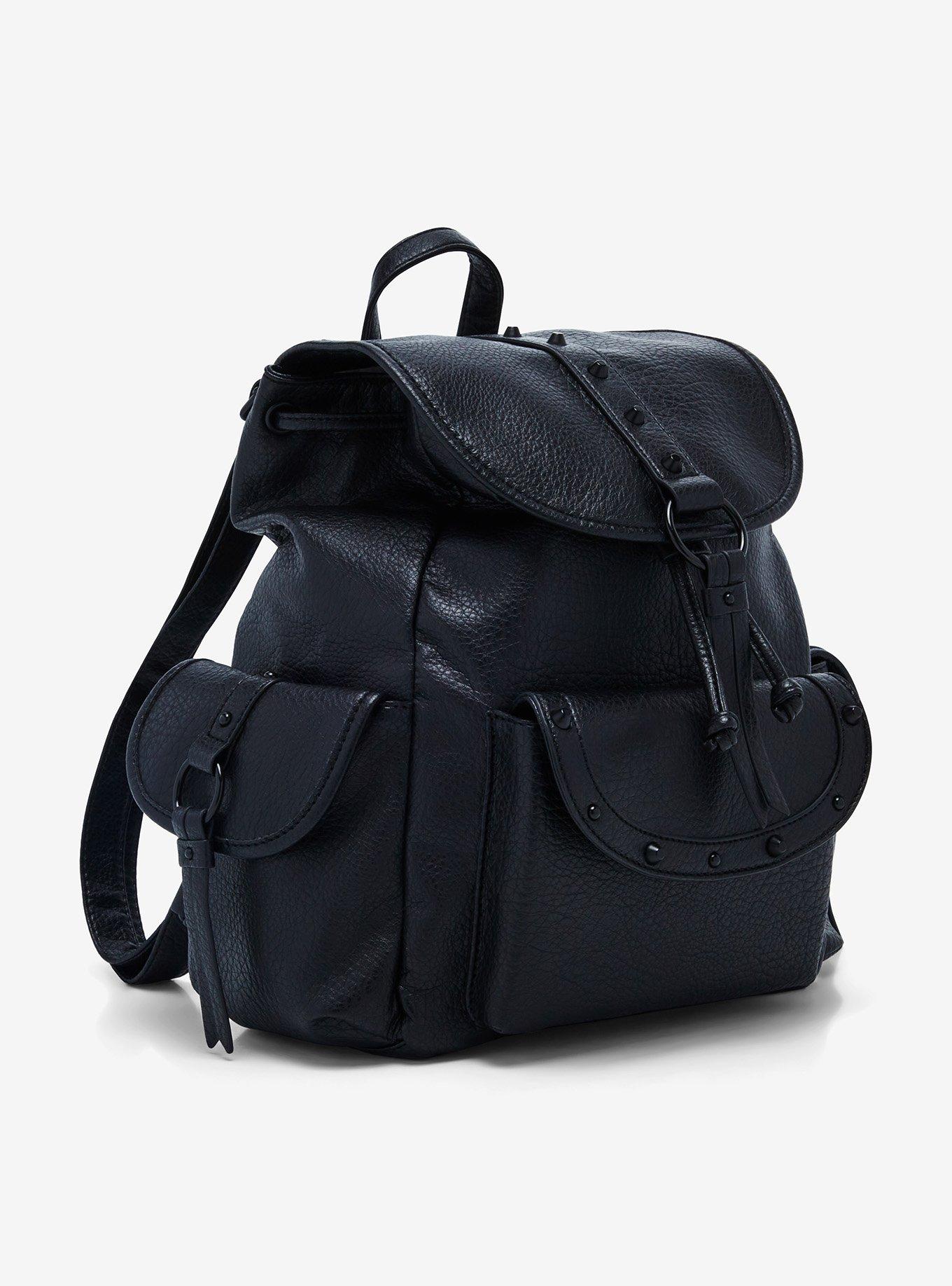 Black Studded Slouch Mini Backpack, , alternate