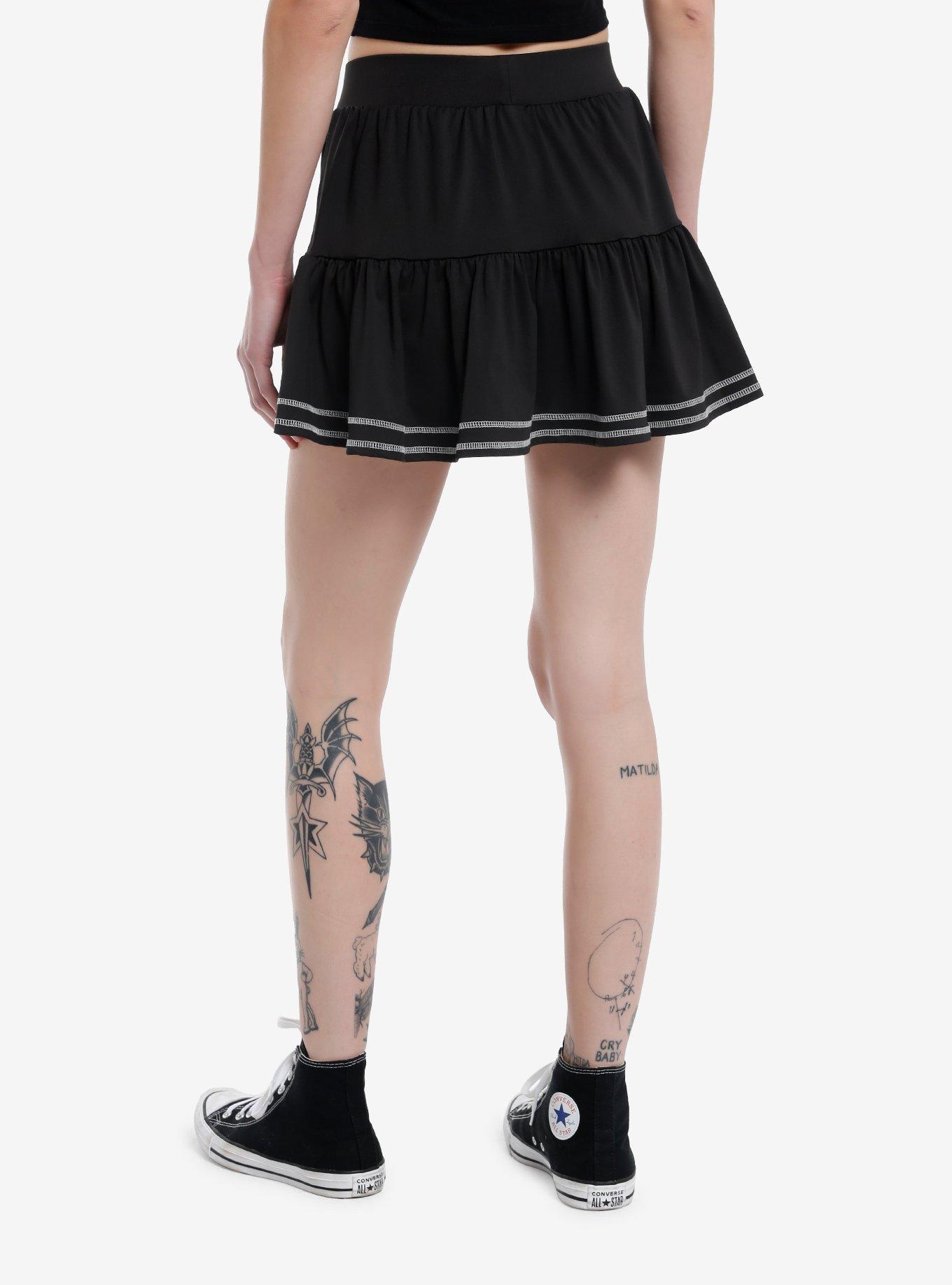 Social Collision Black & White Contrast Stitch Tiered Active Skort, BLACK, alternate