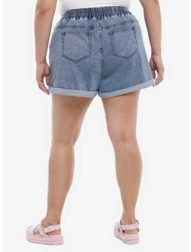 Keroppi Face Elastic High-Waisted Denim Shorts Plus Size, , hi-res