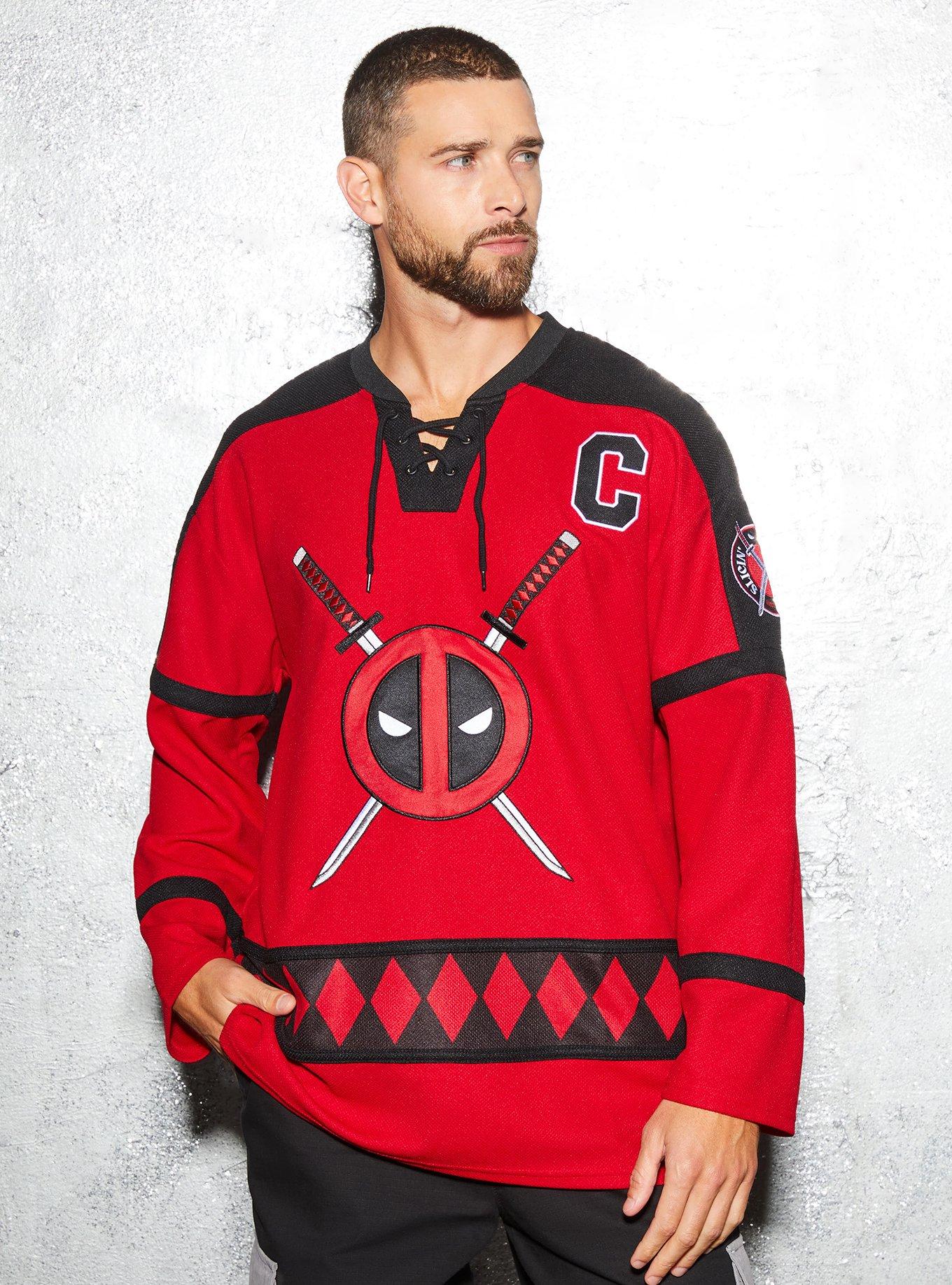 Marvel Deadpool Logo Hockey Jersey - BoxLunch Exclusive, RED, alternate