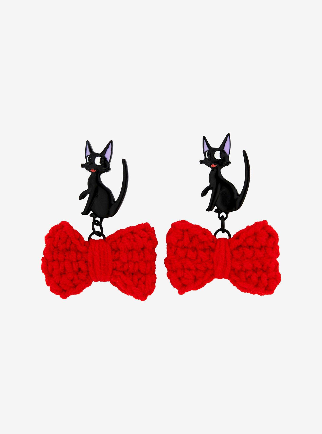 Studio Ghibli Kiki's Delivery Service Jiji Crochet Bow Earrings &mdash; BoxLunch Exclusive, , alternate