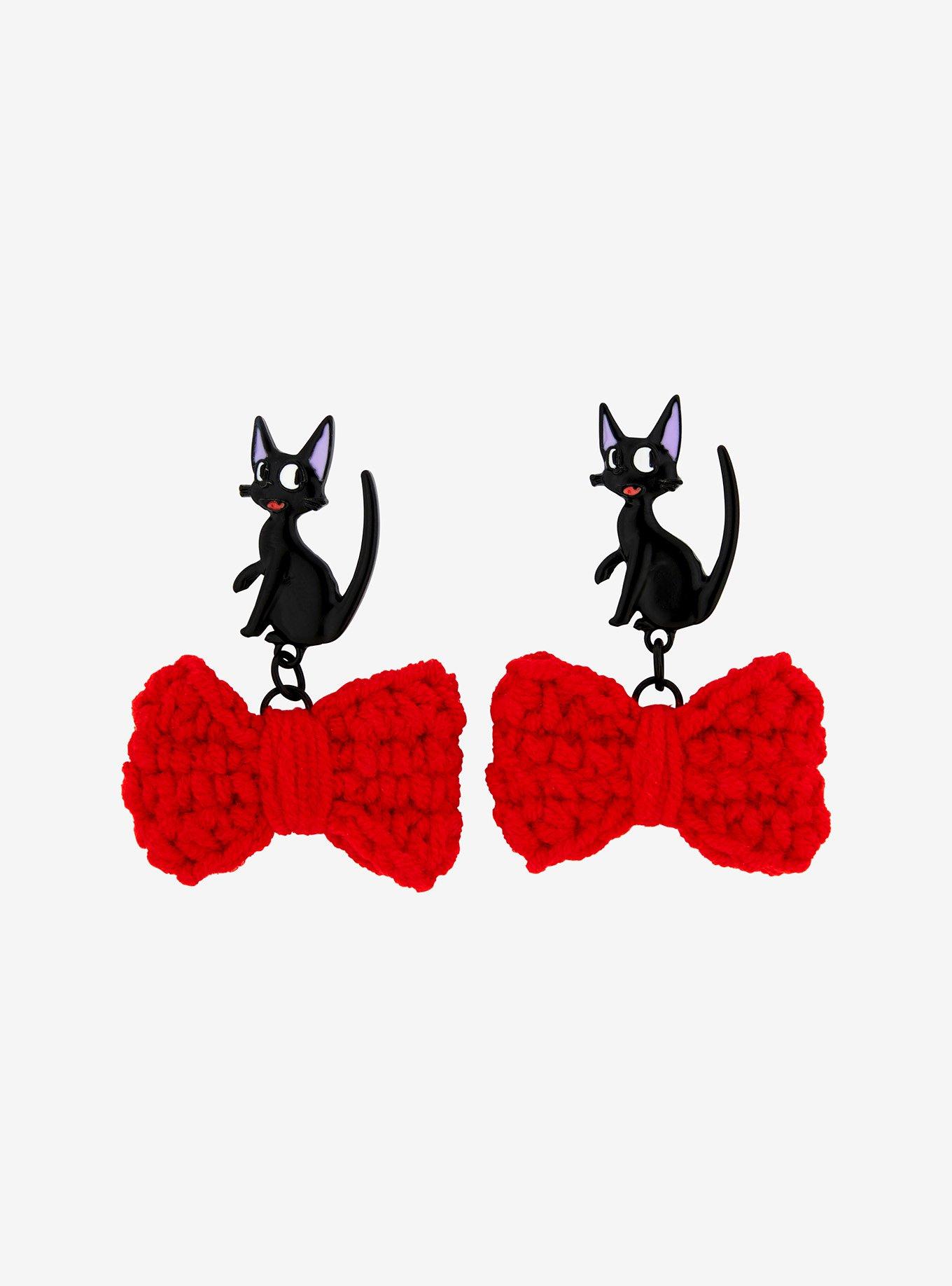 Studio Ghibli Kiki's Delivery Service Jiji Crochet Bow Earrings — BoxLunch Exclusive, , hi-res