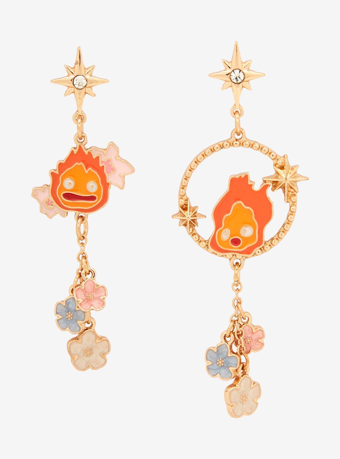 Studio Ghibli Howl's Moving Castle Calcifer Floral Mismatched Earrings - BoxLunch Exclusive, , alternate