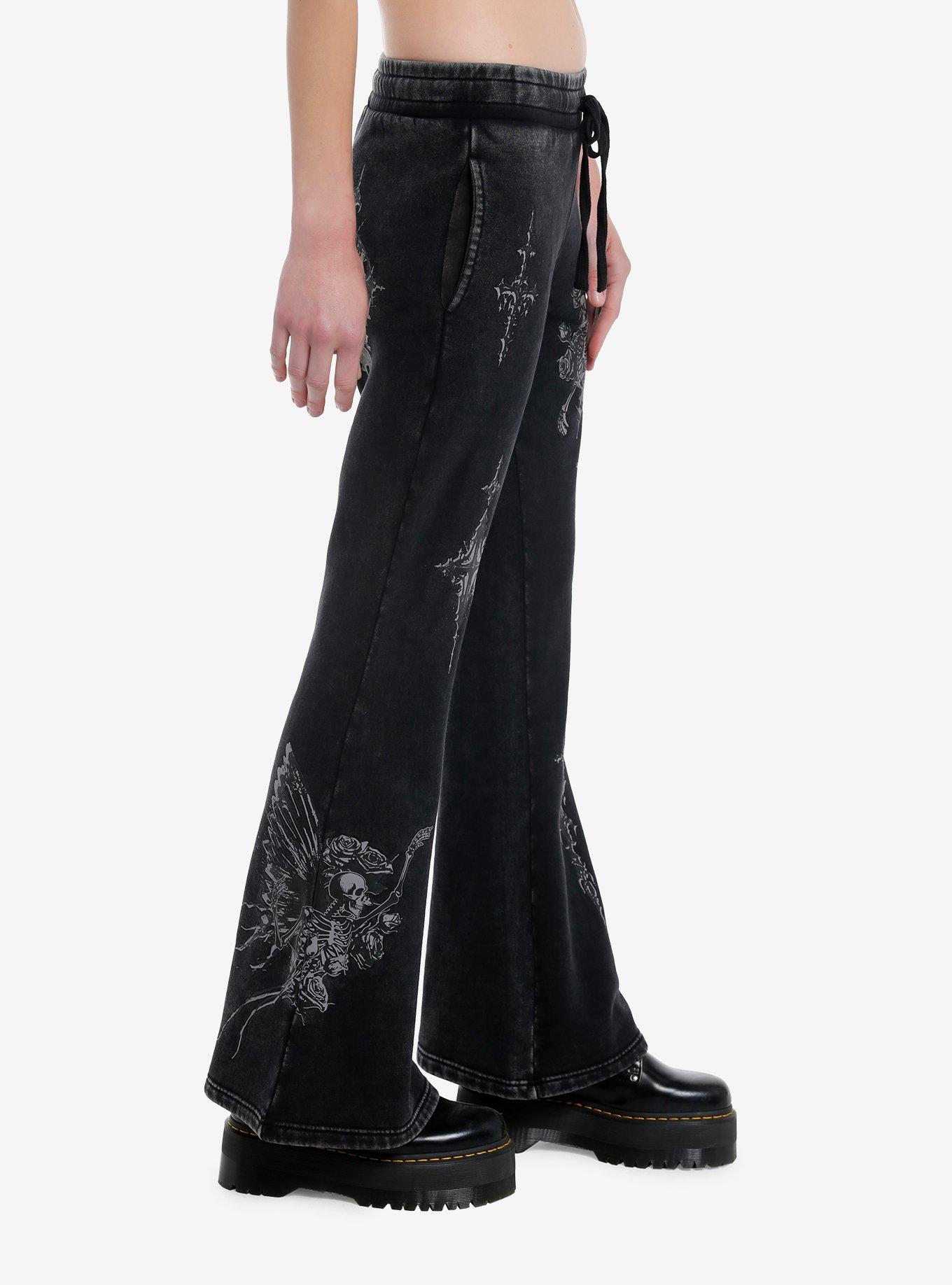 Skull Fairy Cross Wash Flare Girls Lounge Pants, GREY, alternate