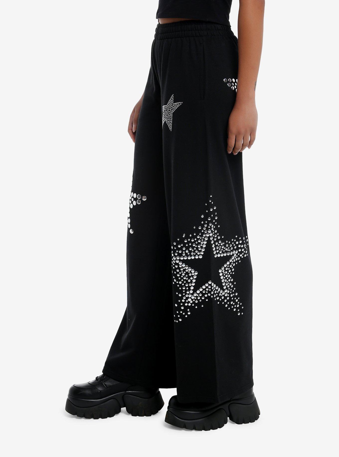 Studded Stars Girls Wide Leg Lounge Pants, BLACK, alternate