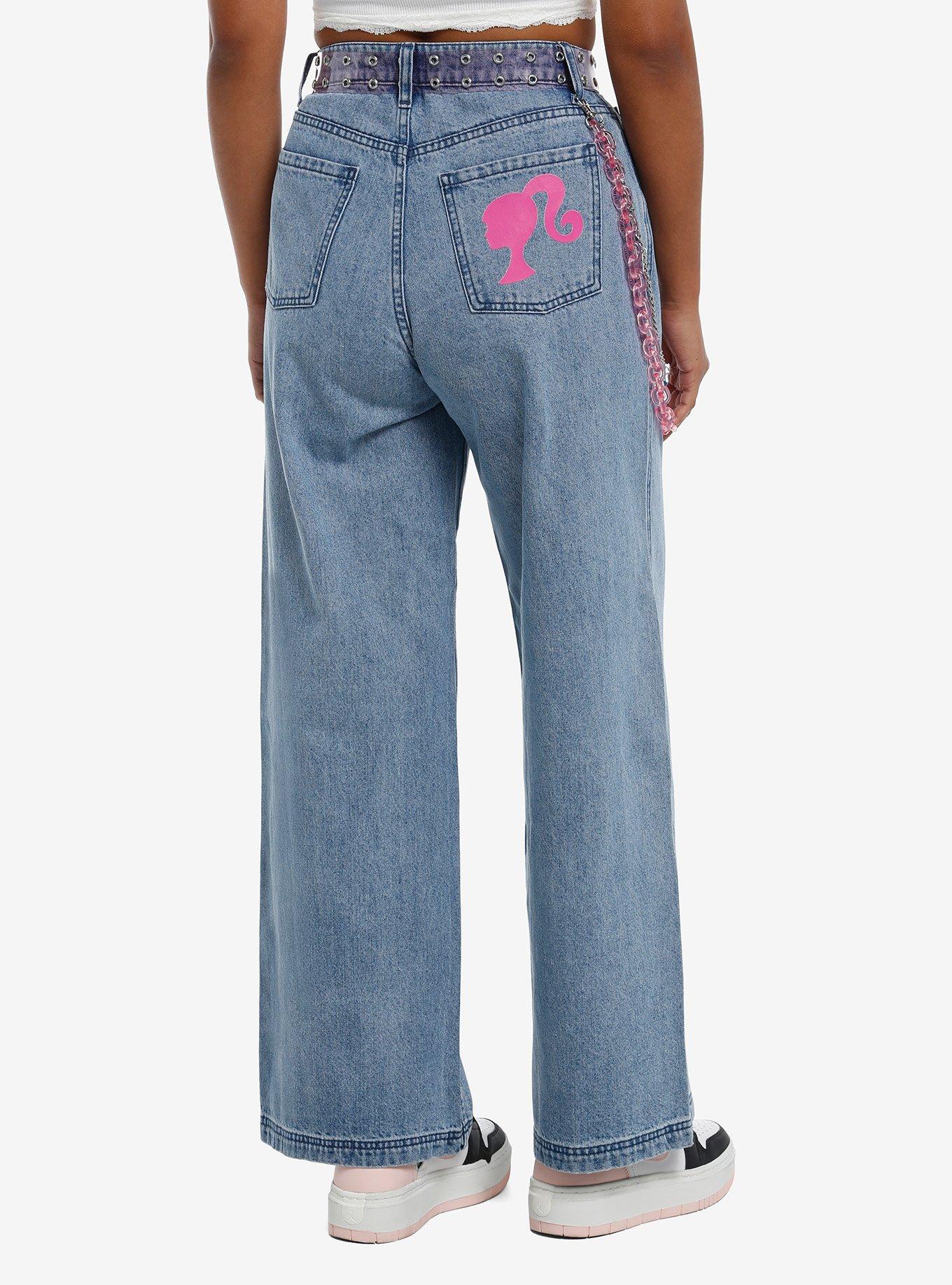 Barbie Y2K Star Wide Leg Jeans With Belt & Chain, LIGHT WASH, alternate