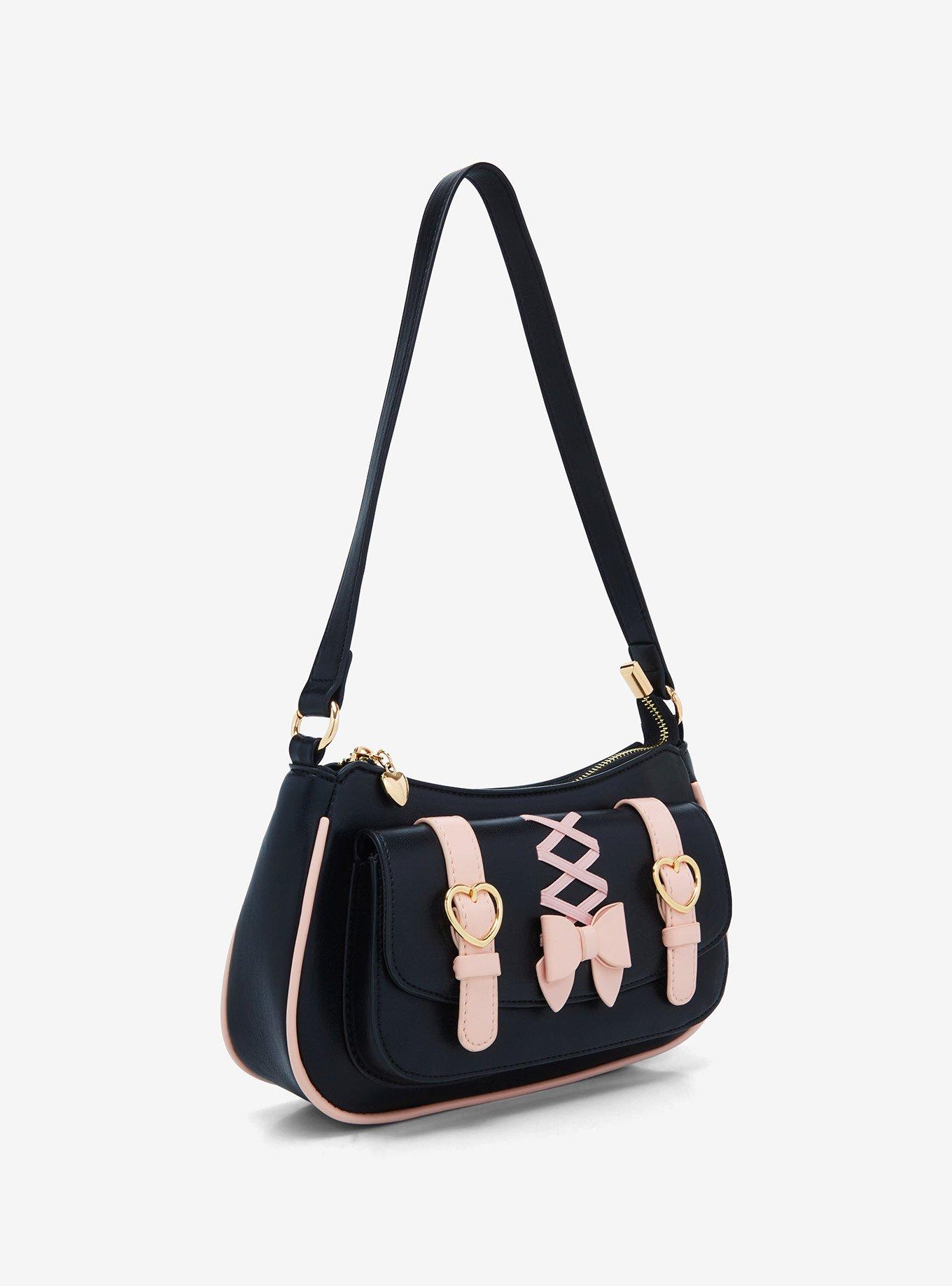 Black & Pink Lolita Heart Bow Shoulder Bag, , hi-res