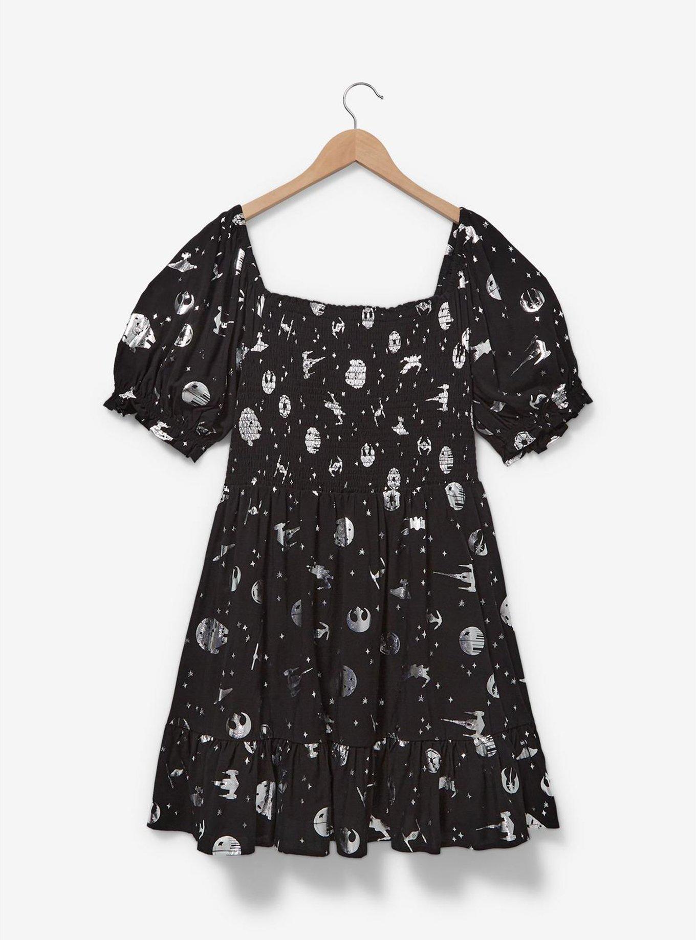 Her Universe Star Wars Silver Icons Allover Print Plus Size Smock Dress, BLACK  WHITE, alternate