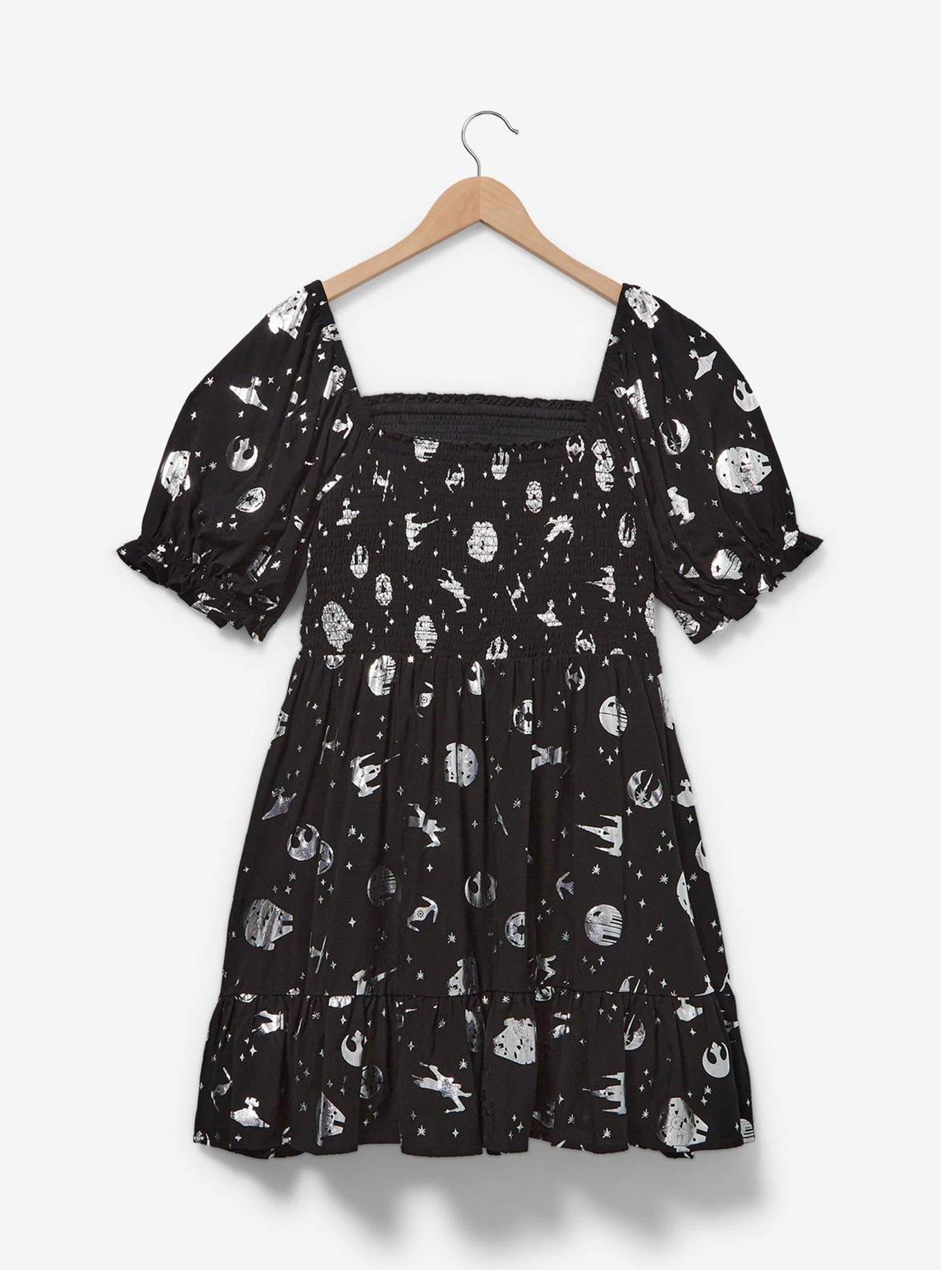 Her Universe Star Wars Silver Icons Allover Print Plus Size Smock Dress, BLACK  WHITE, alternate