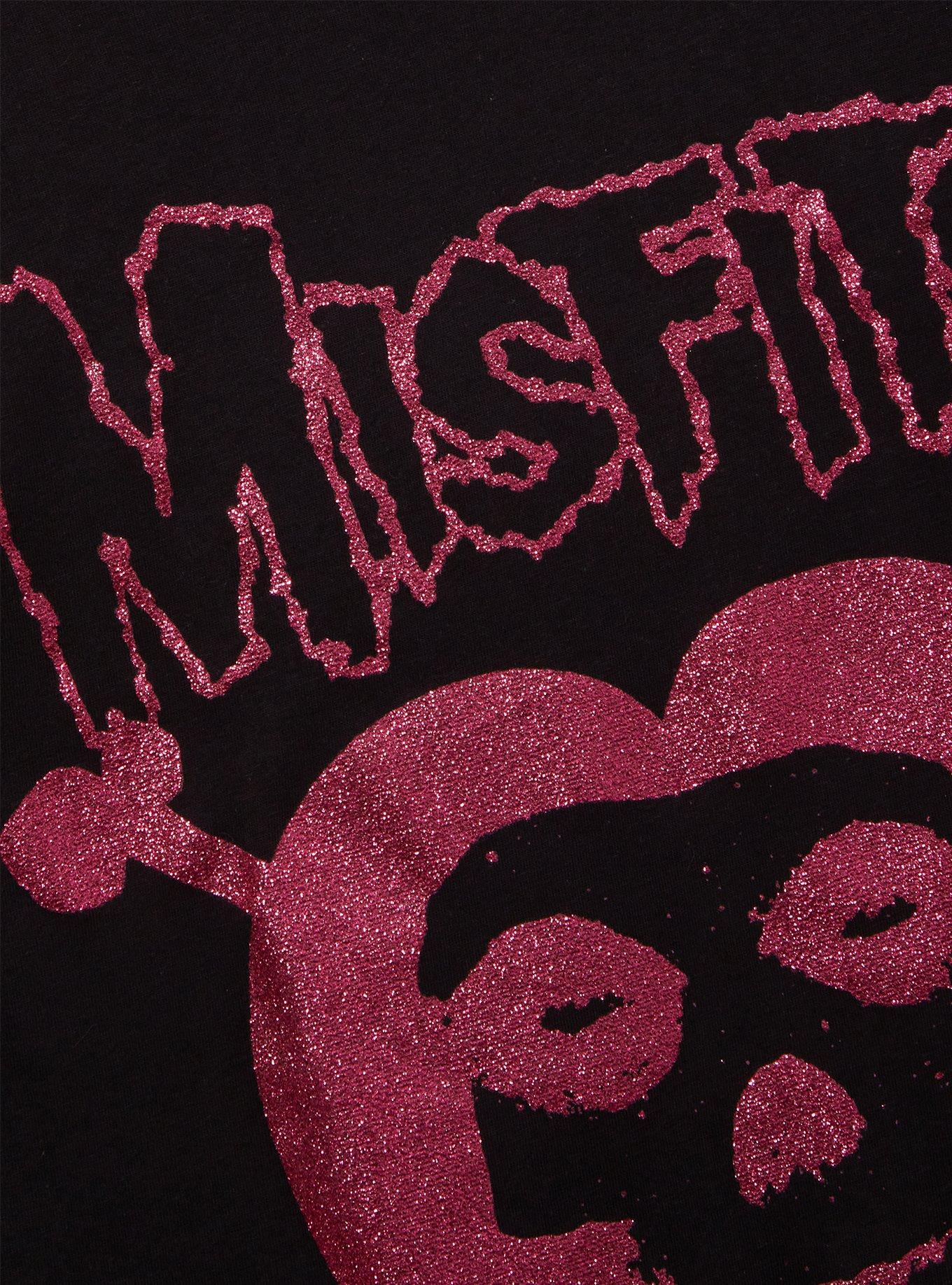Misfits Fiend Skull Heart Glitter Boyfriend Fit Girls T-Shirt, BLACK, alternate