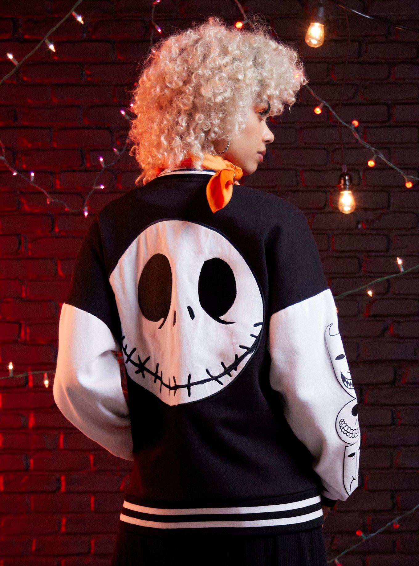 Her Universe The Nightmare Before Christmas Oversized Varsity Jacket, BLACK  WHITE, alternate